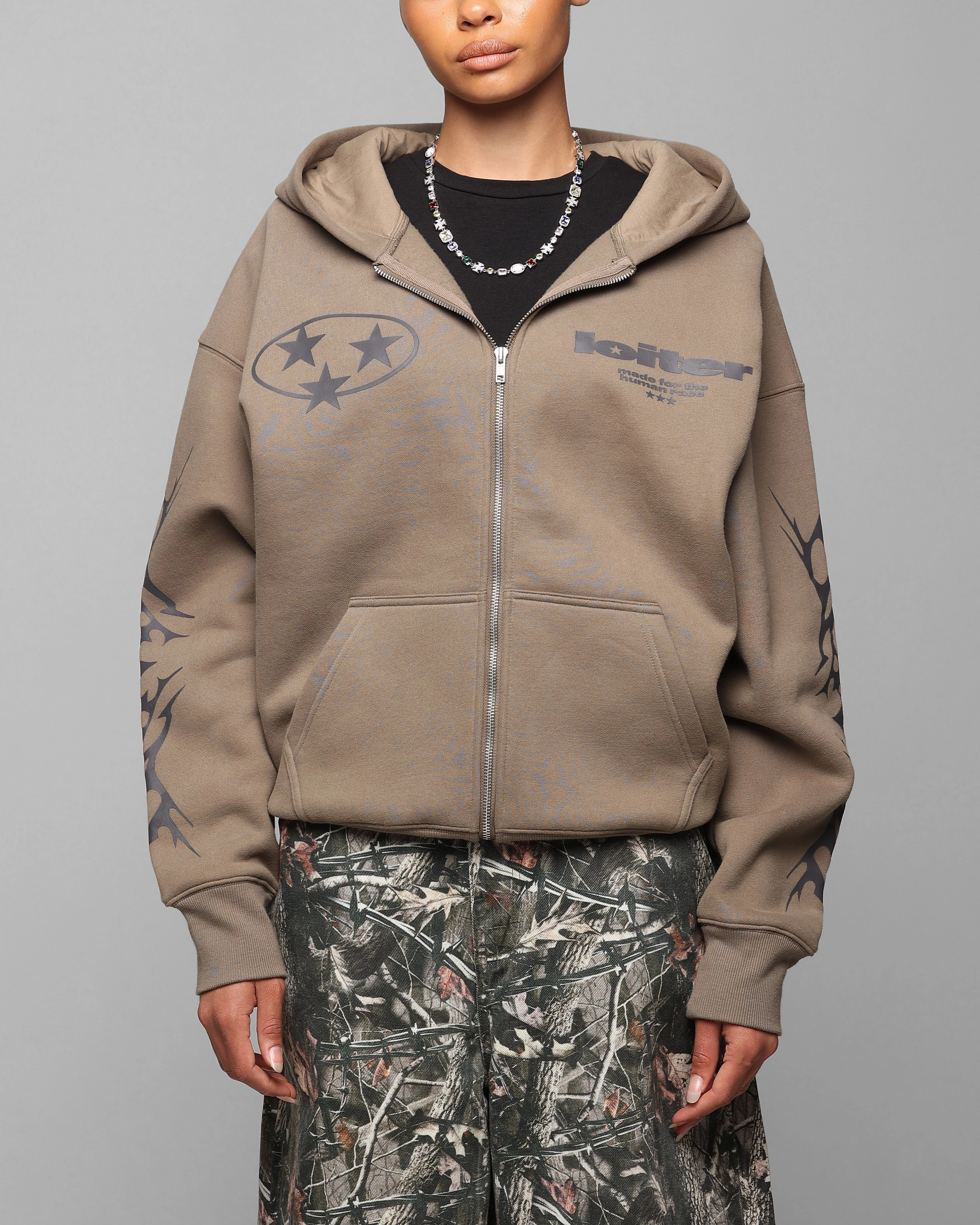 Loiter Solar Zip Hoodie Brown Aftershave Fashion Shield
