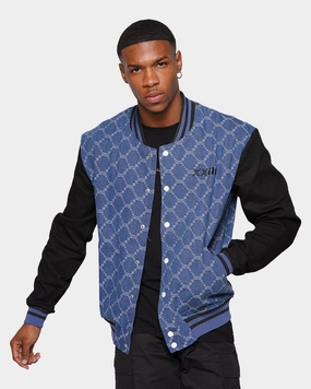 Double Layer Design XXIII Athy Denim Baseball Jacket Blue/White