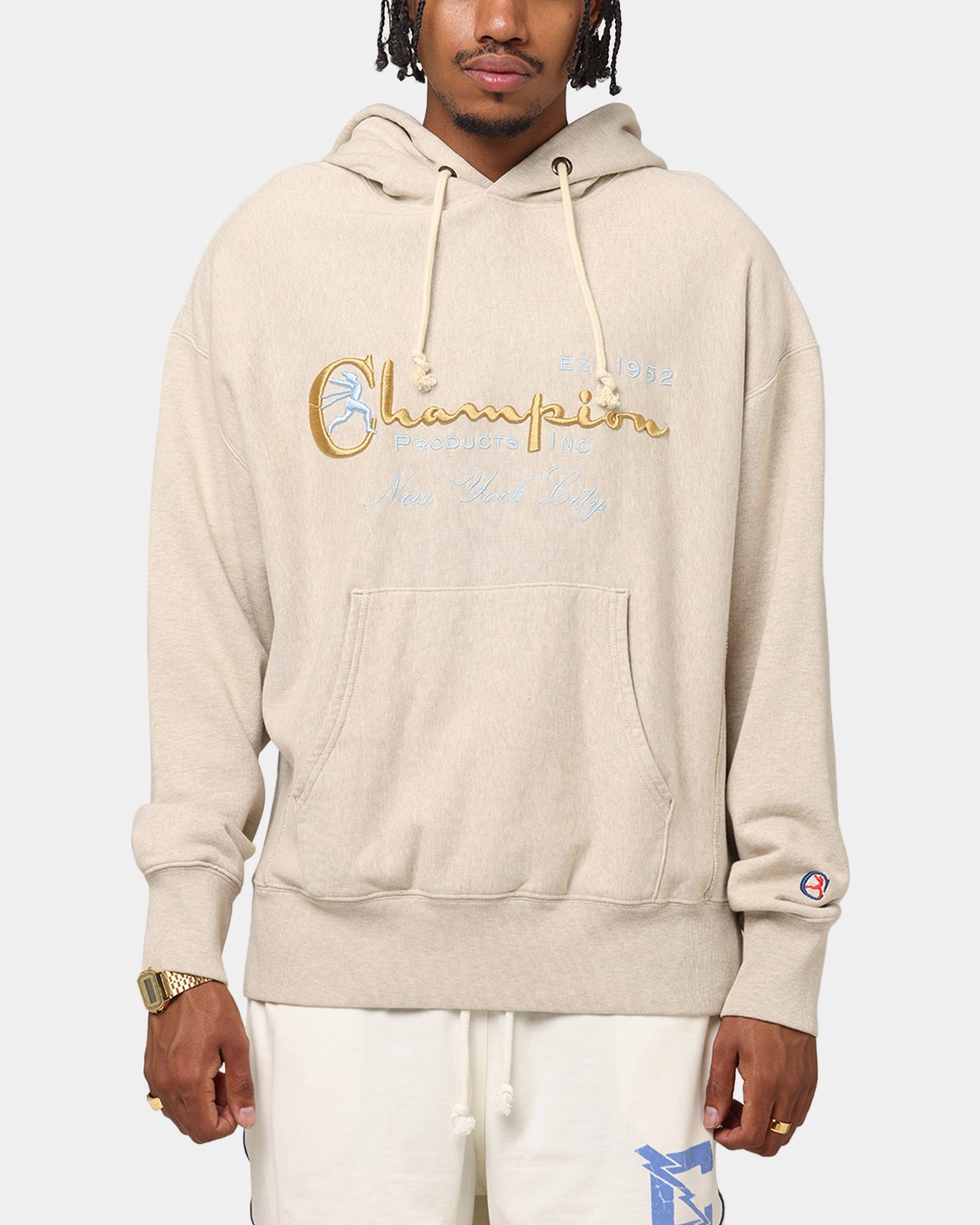 bar Champion Vintage Logo Sweatshirt Hoodie Oatmeal Heather