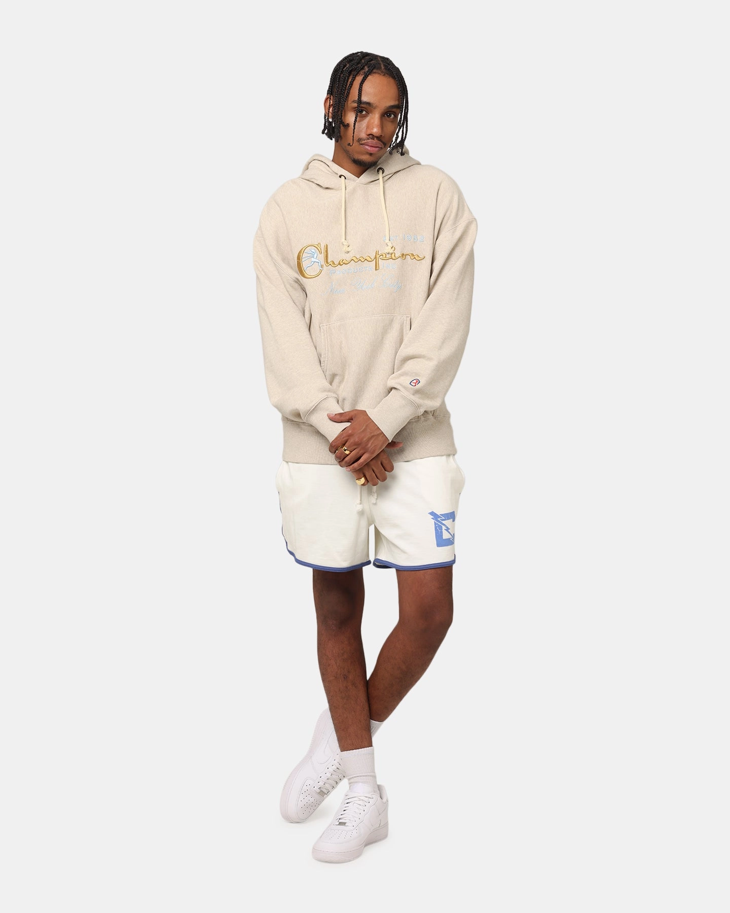 High - end Stretchable Material Champion Vintage Logo Sweatshirt Hoodie Oatmeal Heather