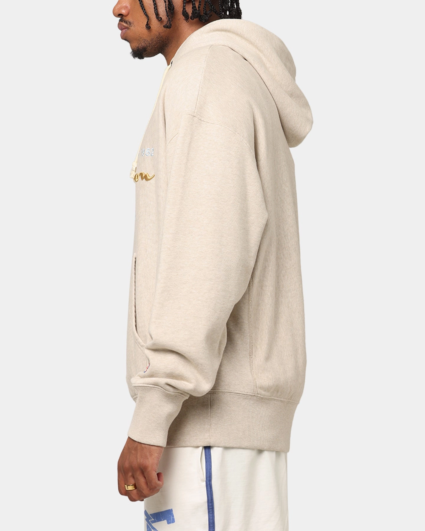 Champion Vintage Logo Sweatshirt Hoodie Oatmeal Heather Perspective