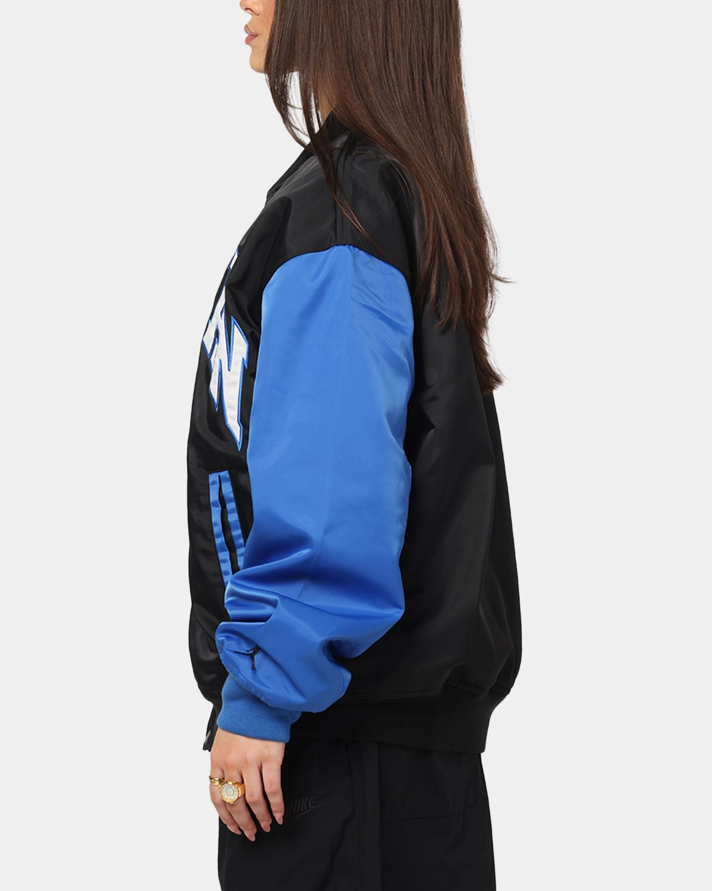 Jordan Brooklyn Collegiate Varsity Jacket Black/Blue snap closure Modern Look