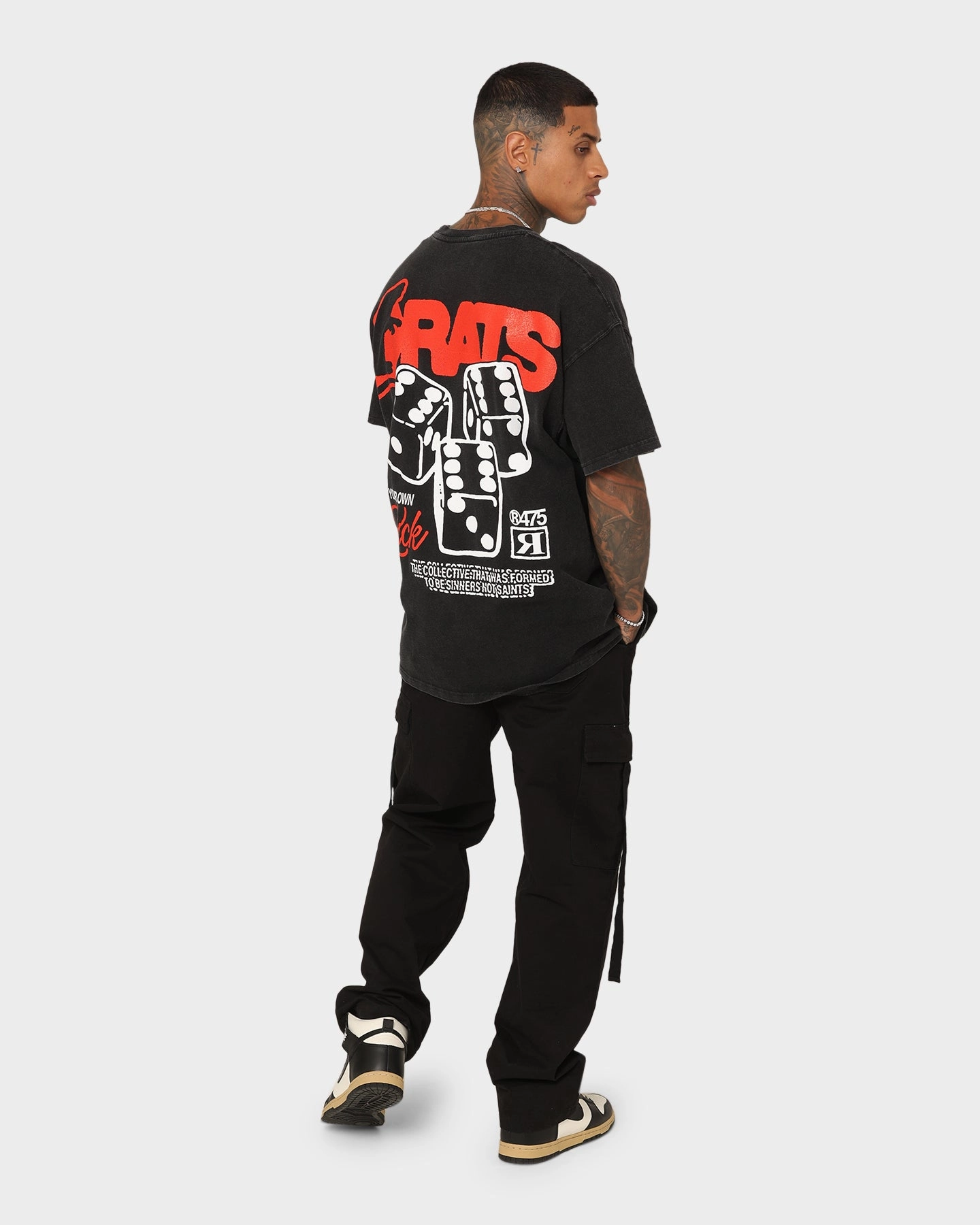 Rats Get Fat Own Luck Vintage T-Shirt Washed Black Basic Layering Comfy Comfort
