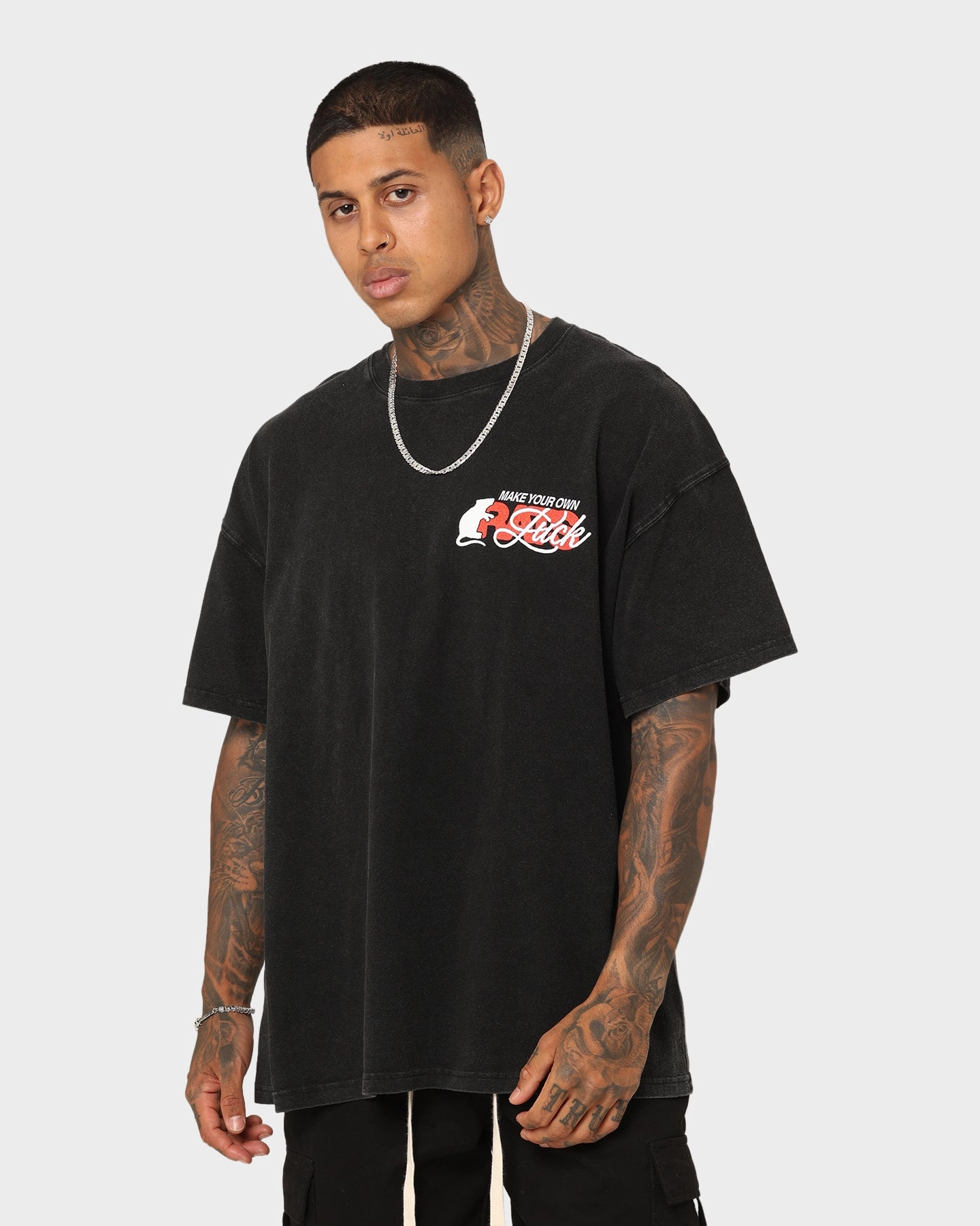 Breathable Layer Rats Get Fat Own Luck Vintage T-Shirt Washed Black