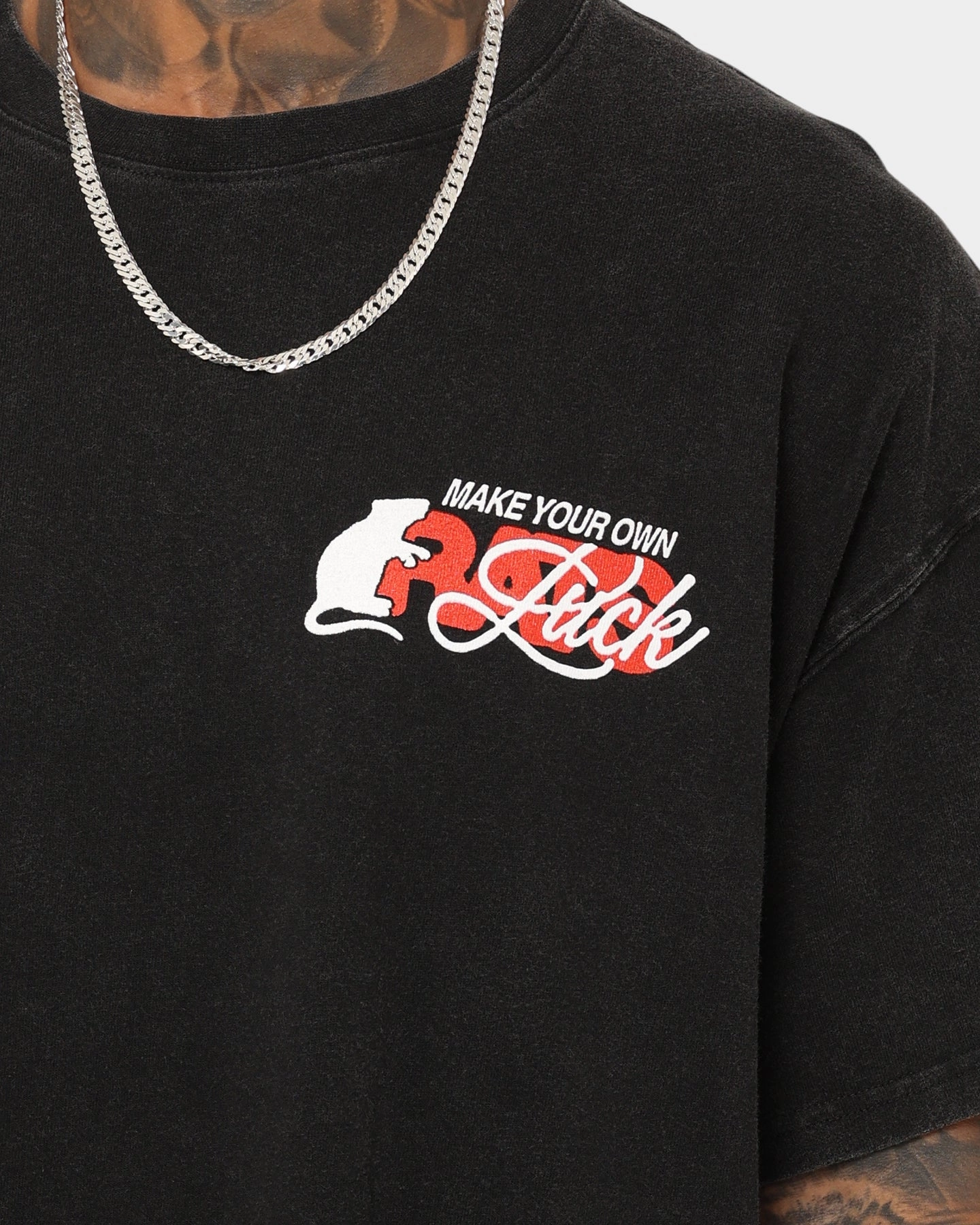 Rats Get Fat Own Luck Vintage T-Shirt Washed Black Trendy Fashion