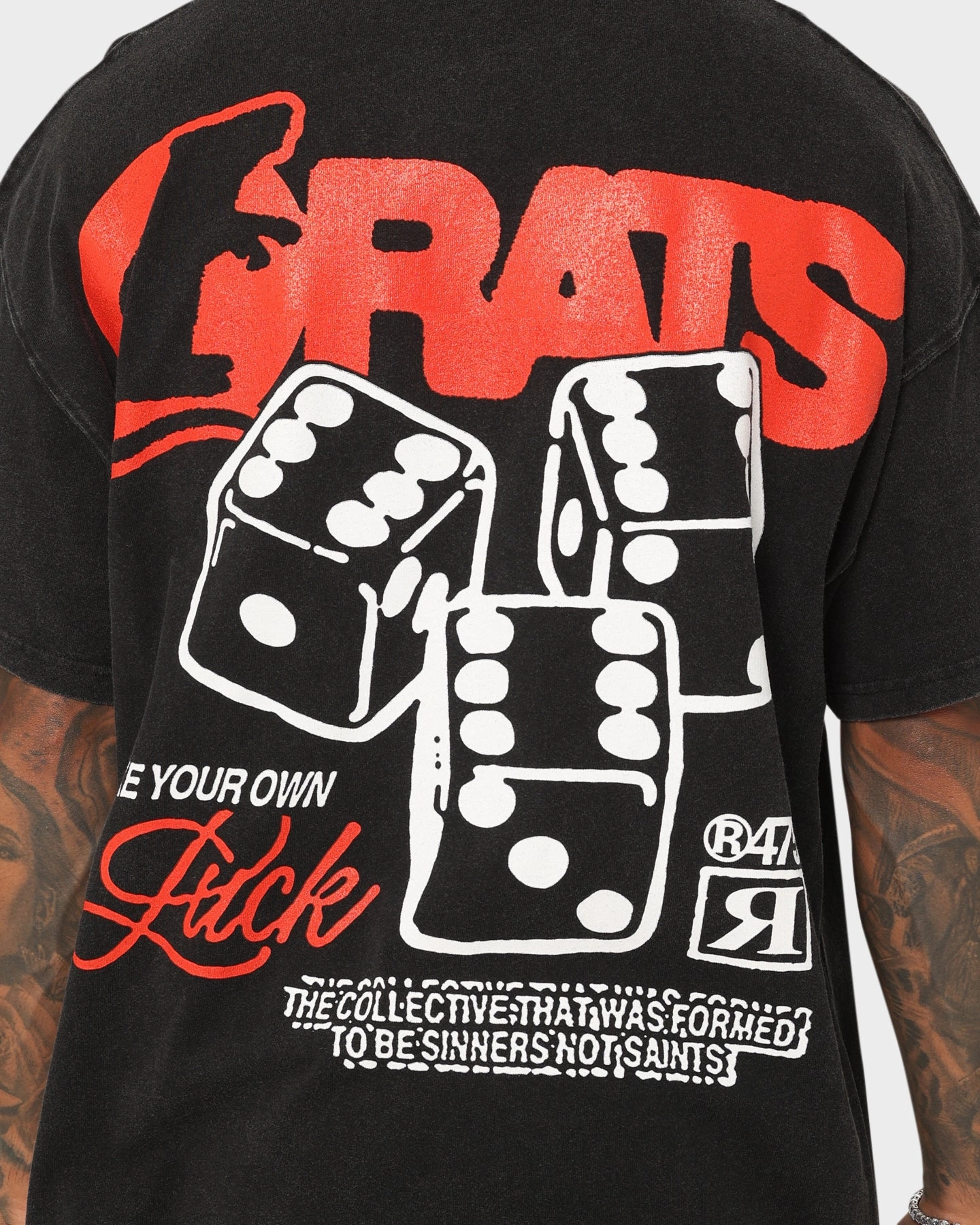 Rats Get Fat Own Luck Vintage T-Shirt Washed Black Complementary Colors