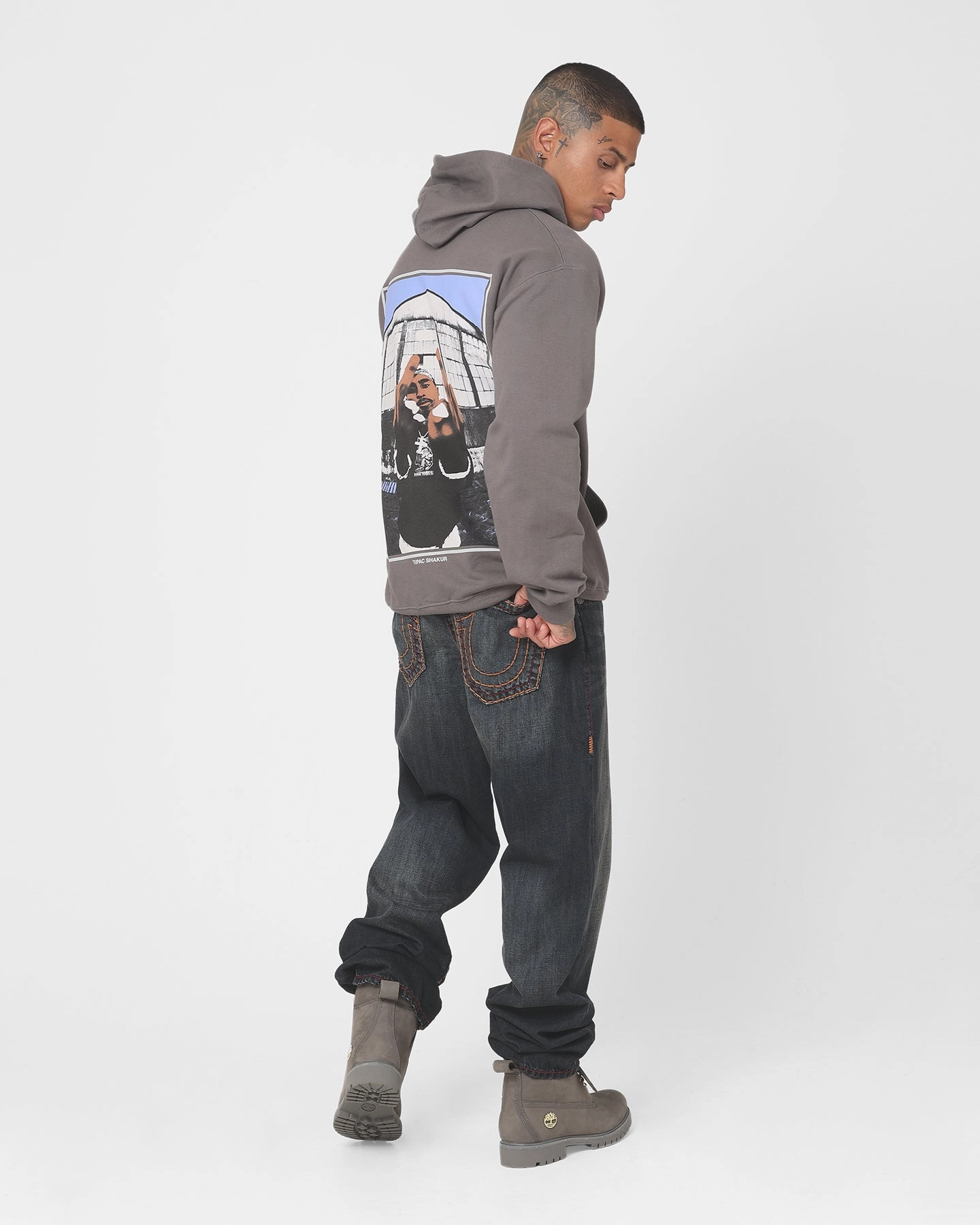 Tupac Thug Life Hoodie Grey petite size