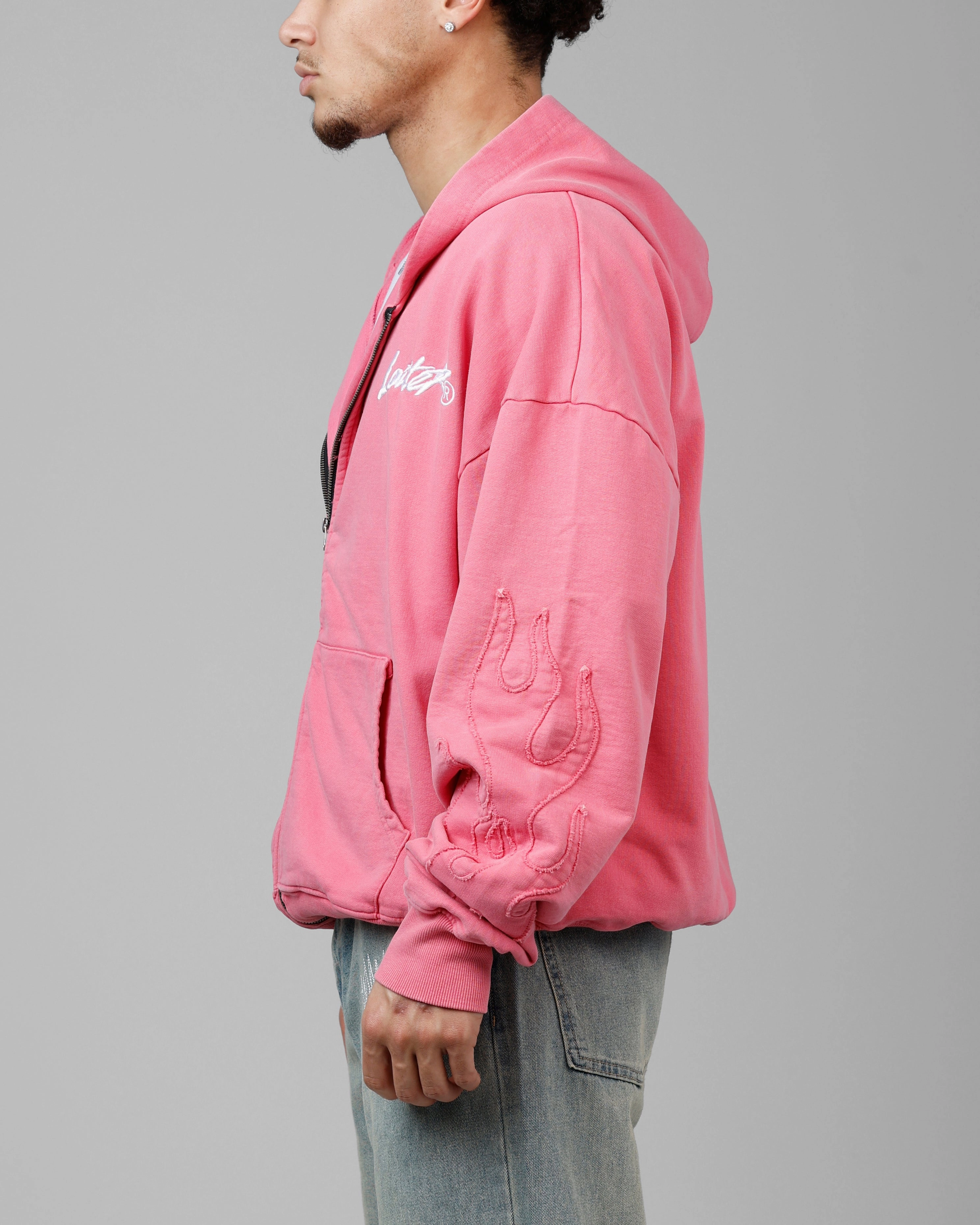 Ribbed Knit Cuffs Thrive Loiter Inferno Hoodie Pink