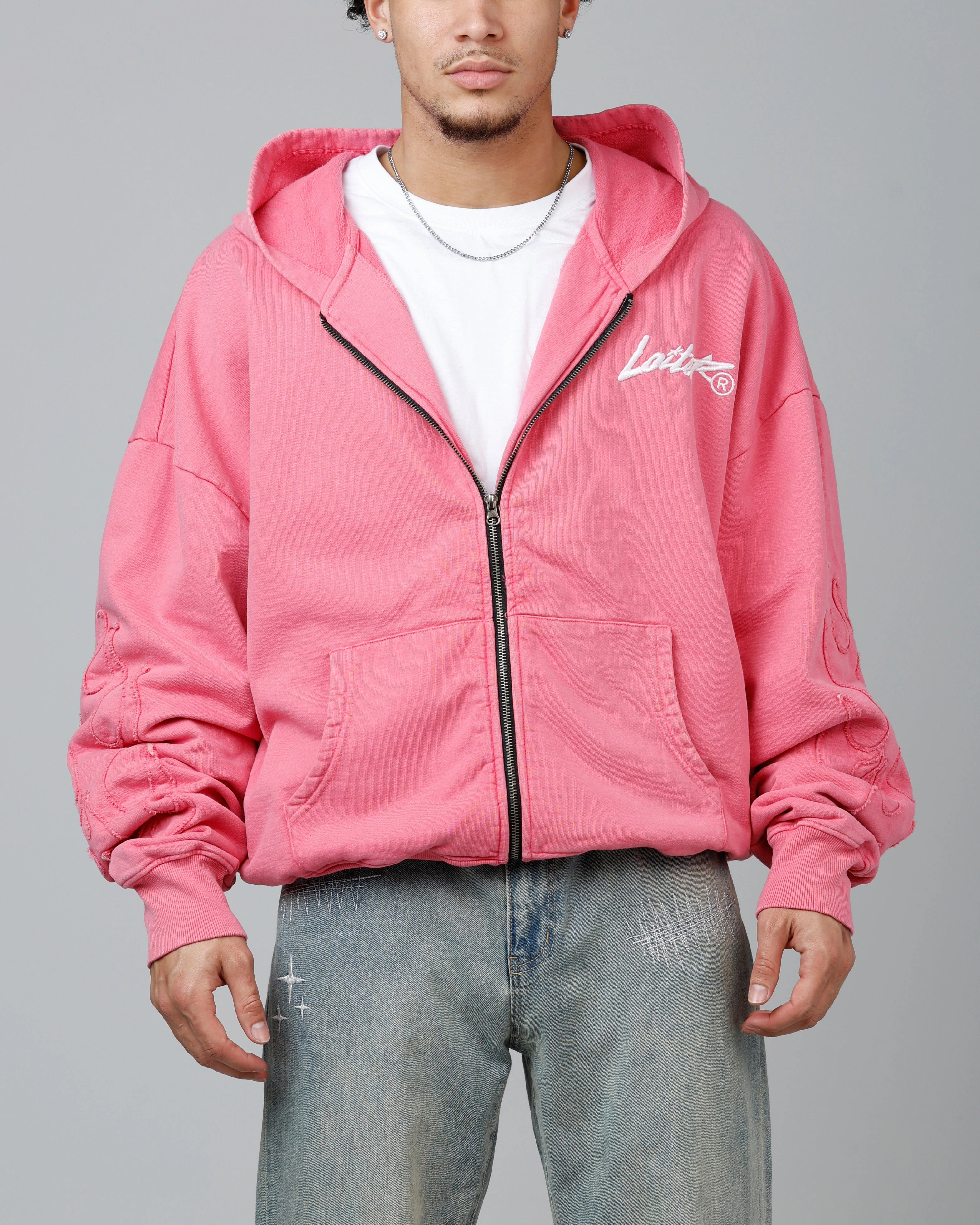 Adjustable Waistband Loiter Inferno Hoodie Pink