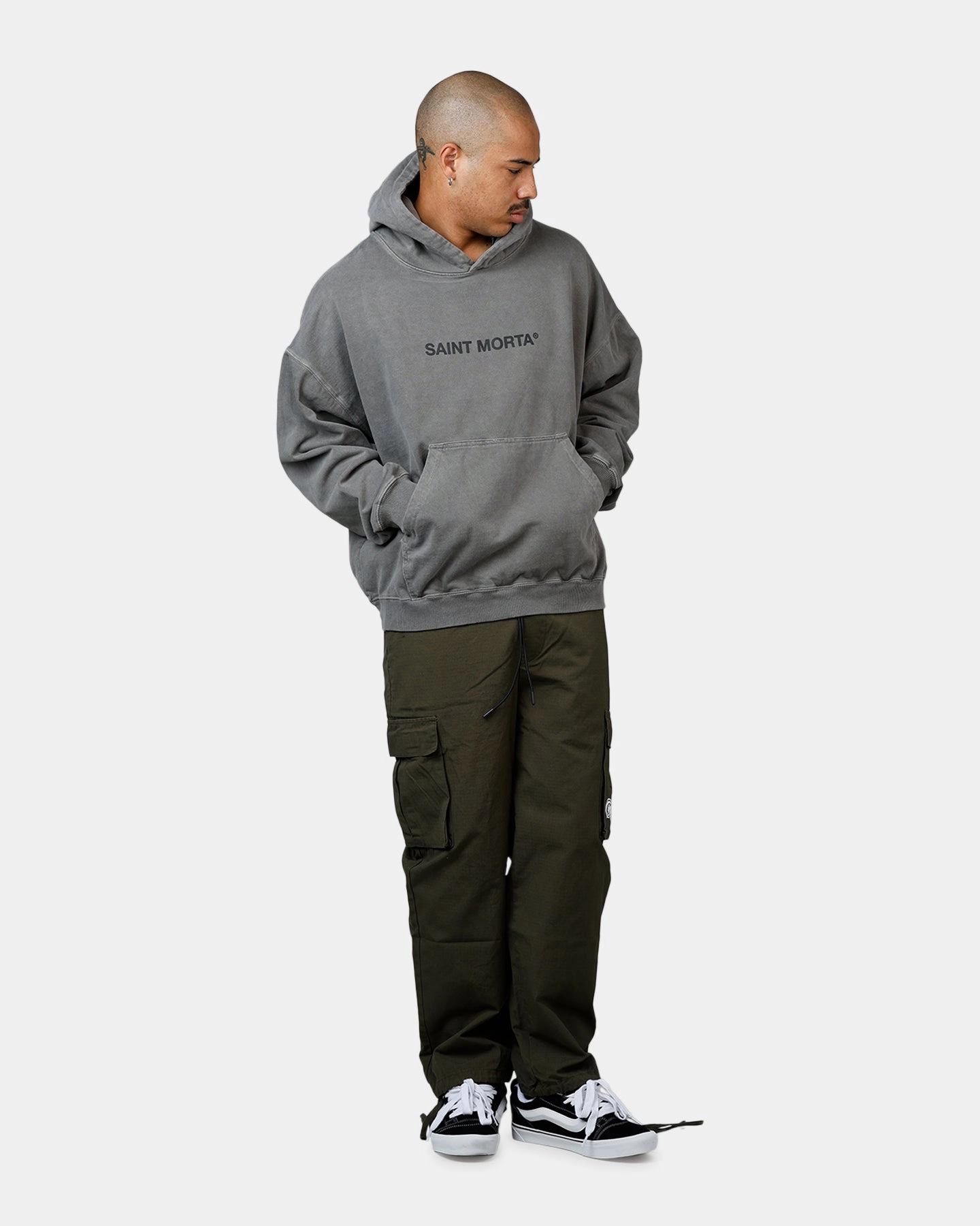 Trust Saint Morta Memoriam Boxy Hoodie Washed Charcoal