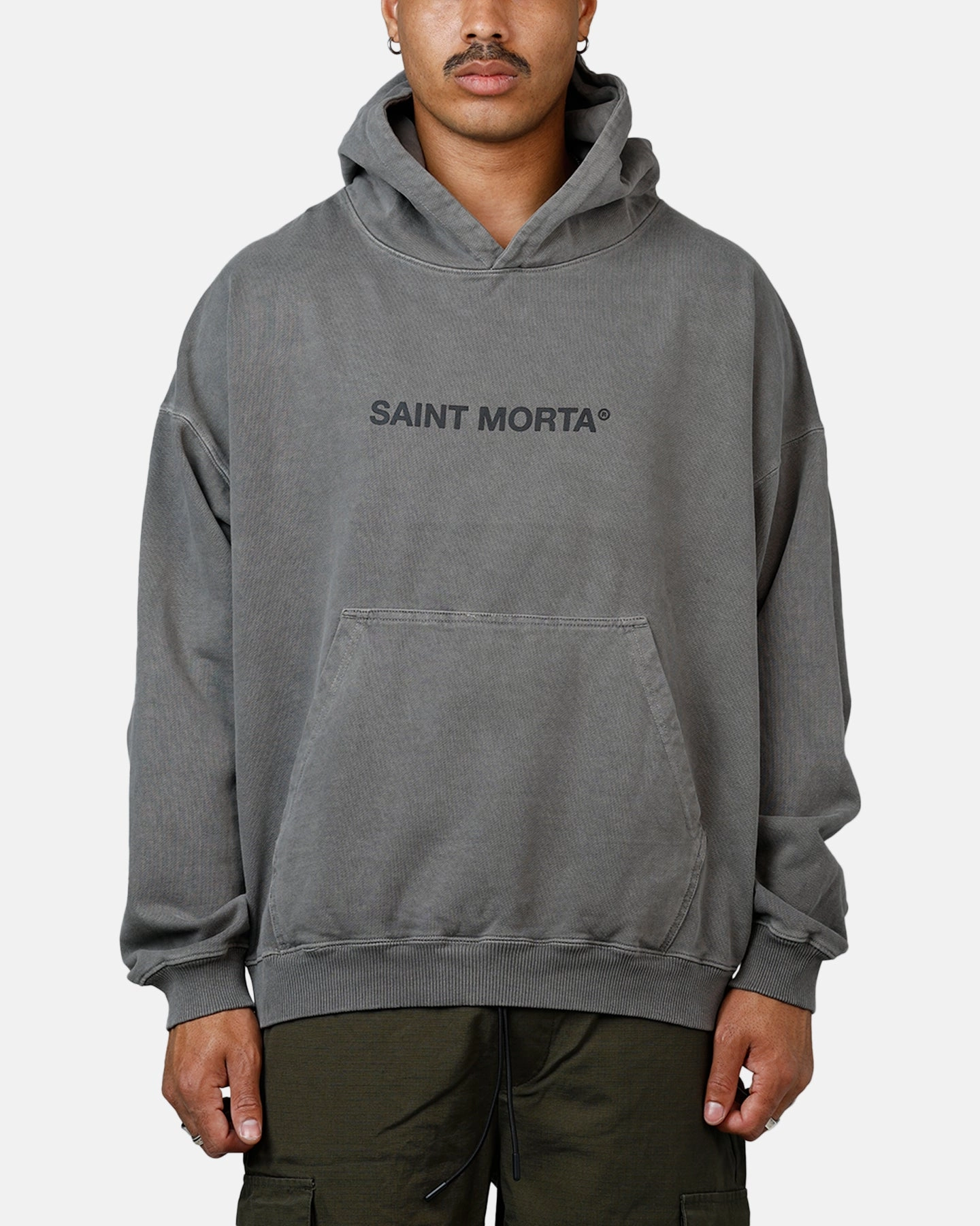 Saint Morta Memoriam Boxy Hoodie Washed Charcoal suitable for funerals All-Purpose Jacket