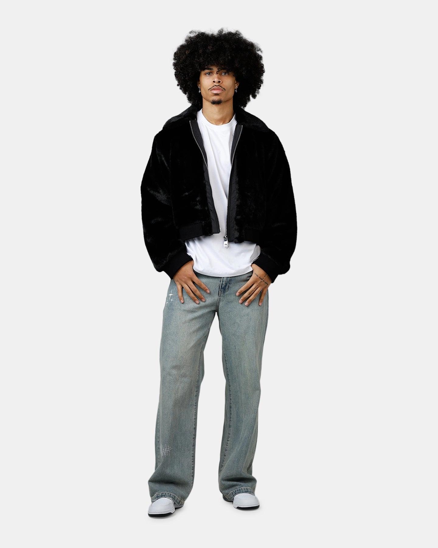 elastic waistband MNML Night Wolf Faux Jacket Black
