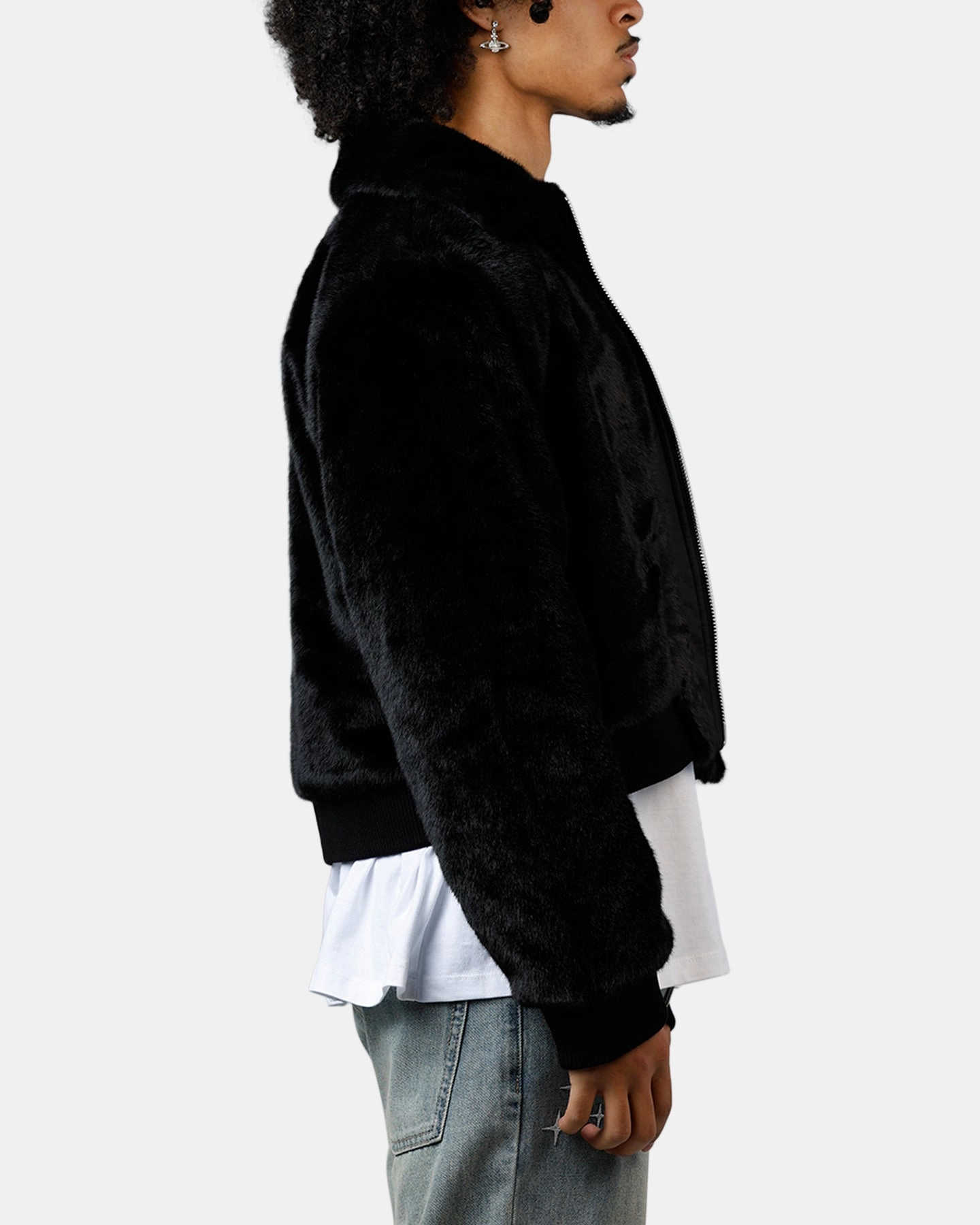 Loose Dynamic Feel MNML Night Wolf Faux Jacket Black