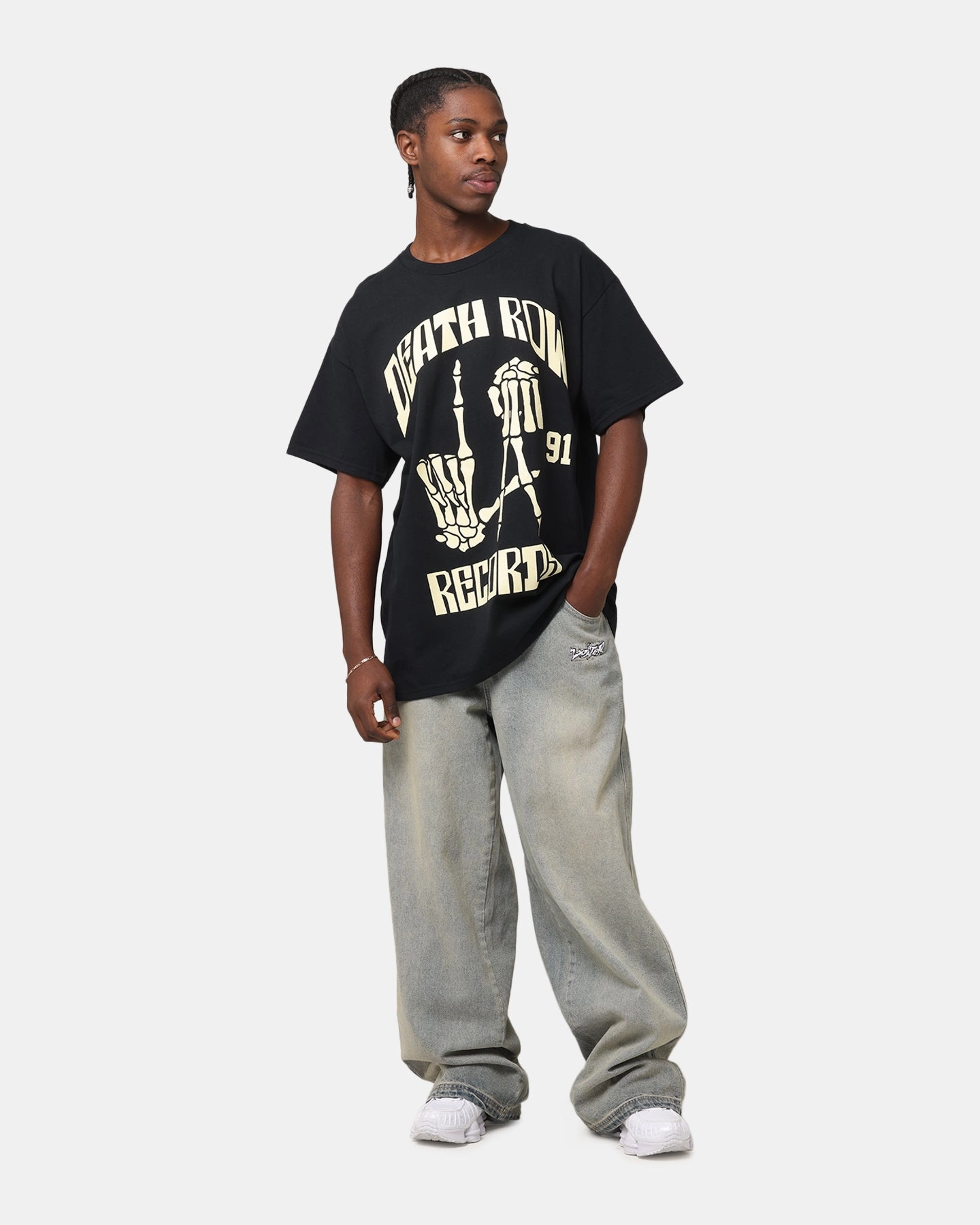 Spandex Enhanced Elasticity Tagless Design Deathrow Records LA 91 Bones T-Shirt Black