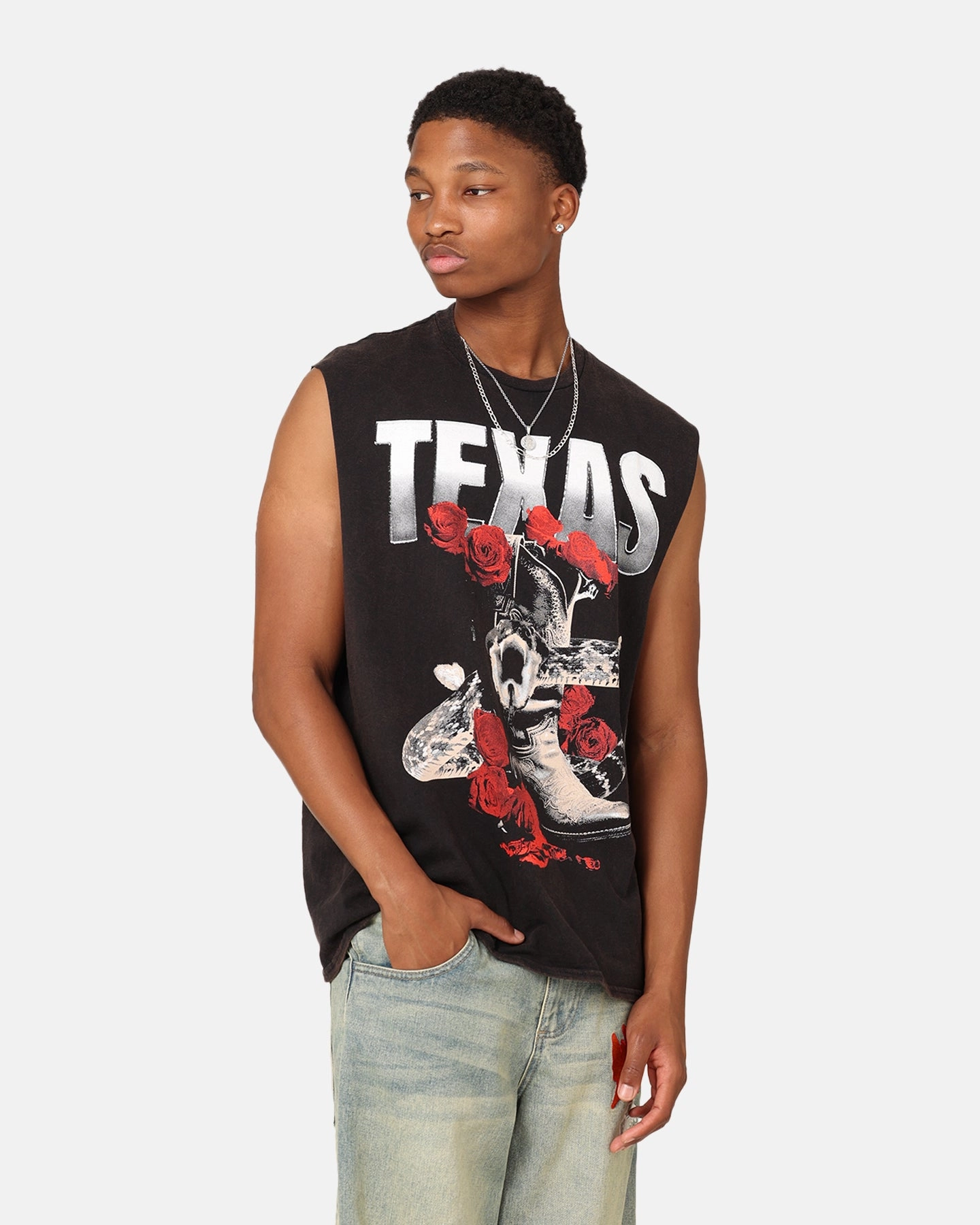 Goat Crew Texas Vintage Muscle T-Shirt Black Wash Perfect for Layering Boat Neck
