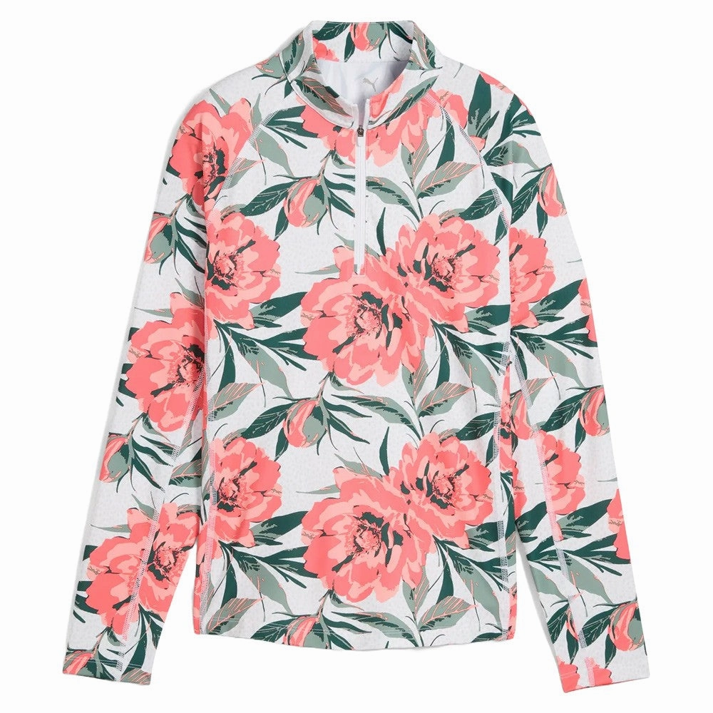 PUMA YouV Beautiful Game 1/4 Zip Golf Pullover White Glow/Peach Frost - SS25 Women MultiPocketLayout