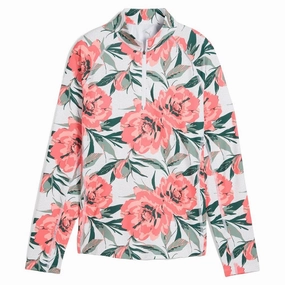 PUMA YouV Beautiful Game 1/4 Zip Golf Pullover White Glow/Peach Frost - SS25 Women MultiPocketLayout