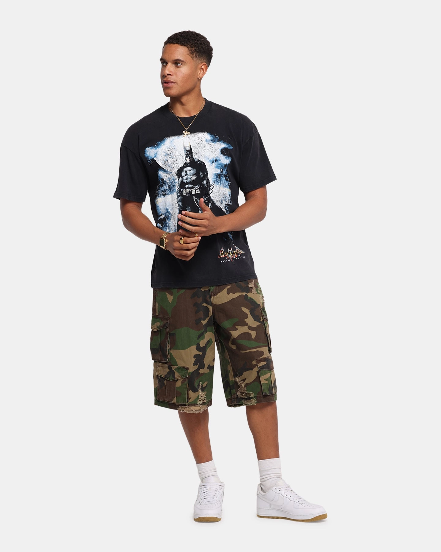73 Studio X DC Batman Arkham Asylum Vintage T-Shirt Black Acidwash Printed Logo Relaxed Wearable