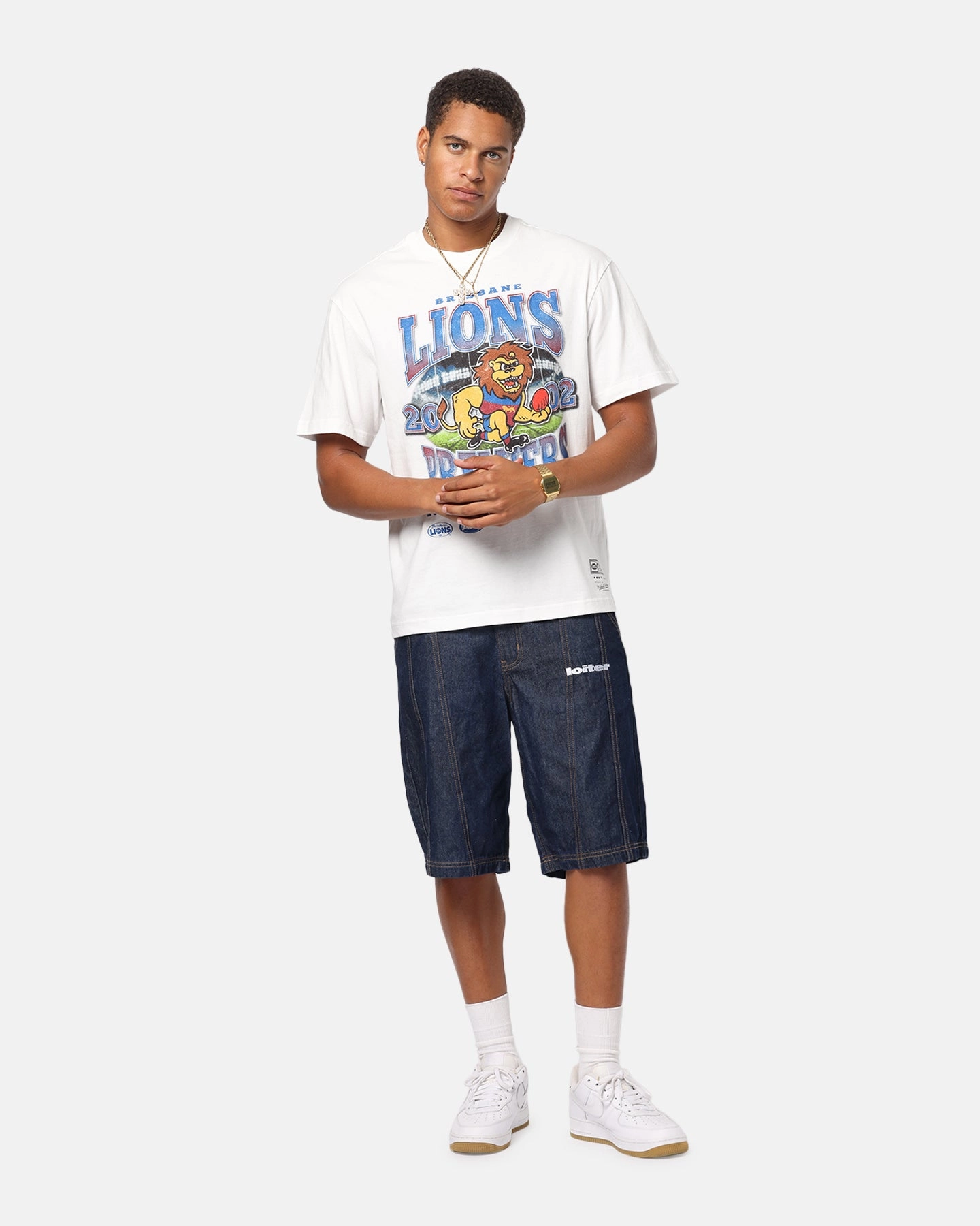 Mitchell & Ness Brisbane Lions Mascot T-Shirt Vintage White Comfort First Basic Layering