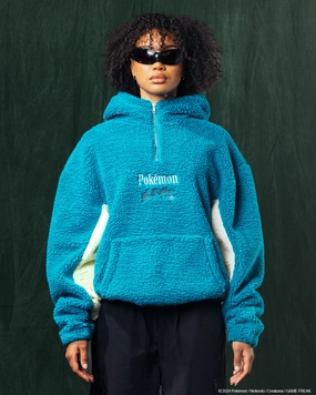 Full length Hearing-aid Pok??mon By Loiter Snorlax Sherpa Hoodie Green/Off White
