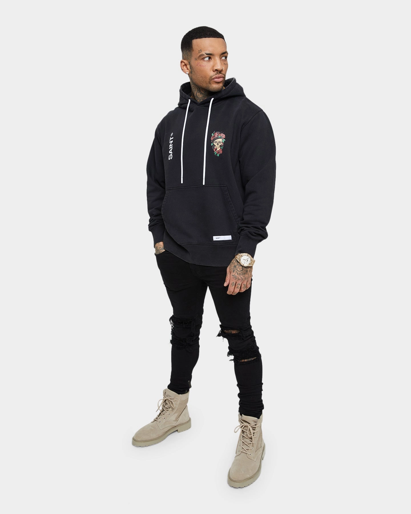 EcoFriendlyMaterial Laser Cut Perforations Saint Morta Forbidden Vintage Hoodie Vintage Black