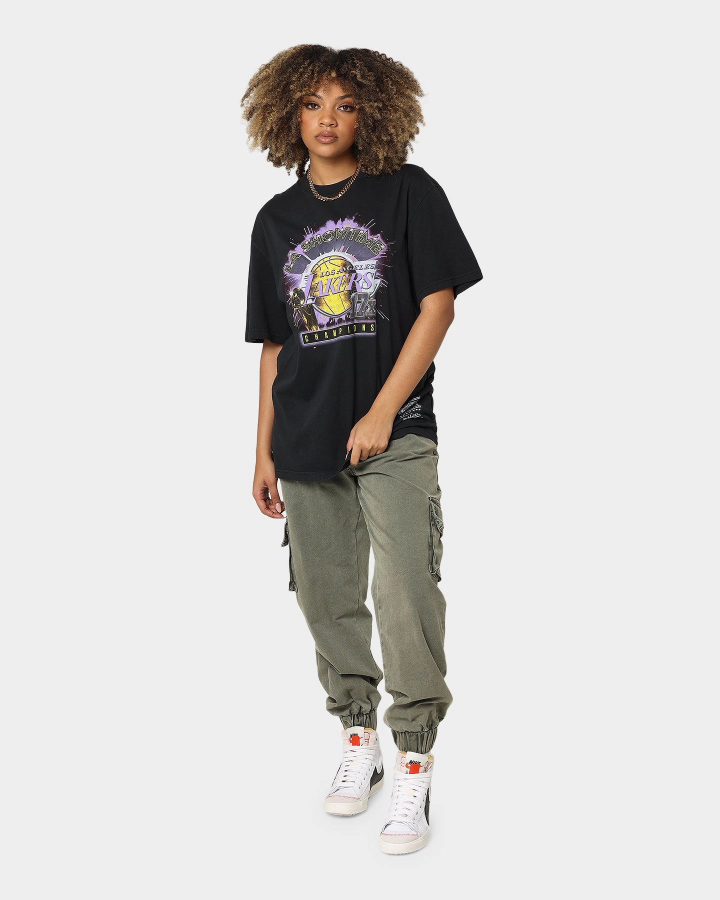 Versatile Comfort Style Mitchell & Ness Los Angeles Lakers Showtime Vintage T-Shirt Faded Black