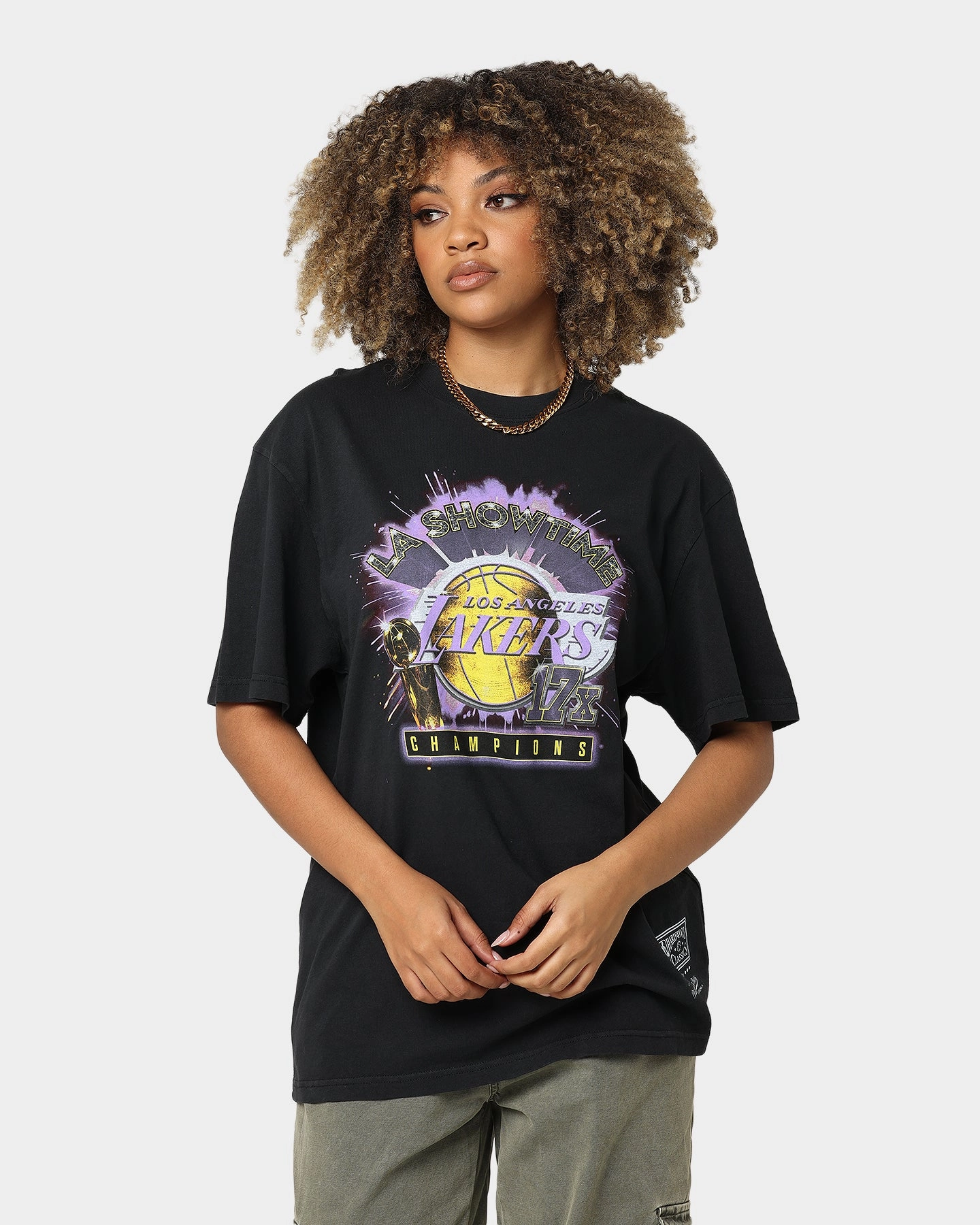 Casual Day Wear Lace trim Mitchell & Ness Los Angeles Lakers Showtime Vintage T-Shirt Faded Black