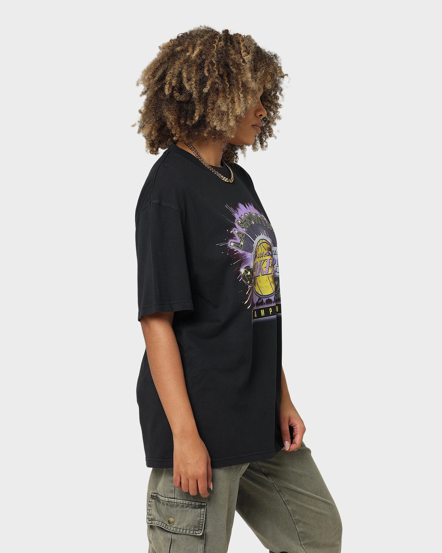 Pocket Design Winter Layer Mitchell & Ness Los Angeles Lakers Showtime Vintage T-Shirt Faded Black
