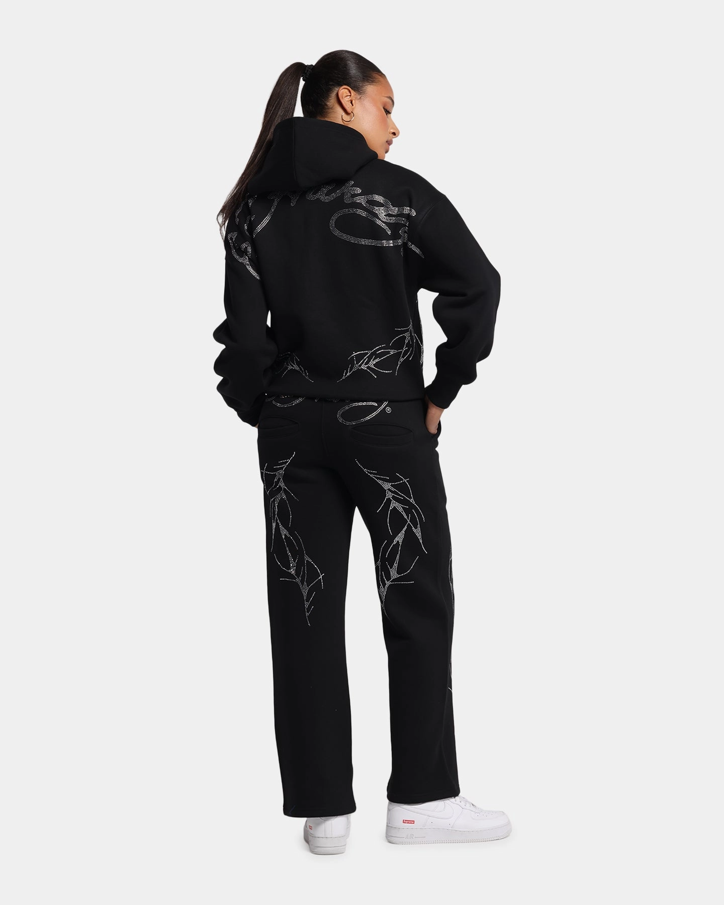 Ed Hardy Cyber Rhinestone Zip-Up Hoodie Black Lipstick