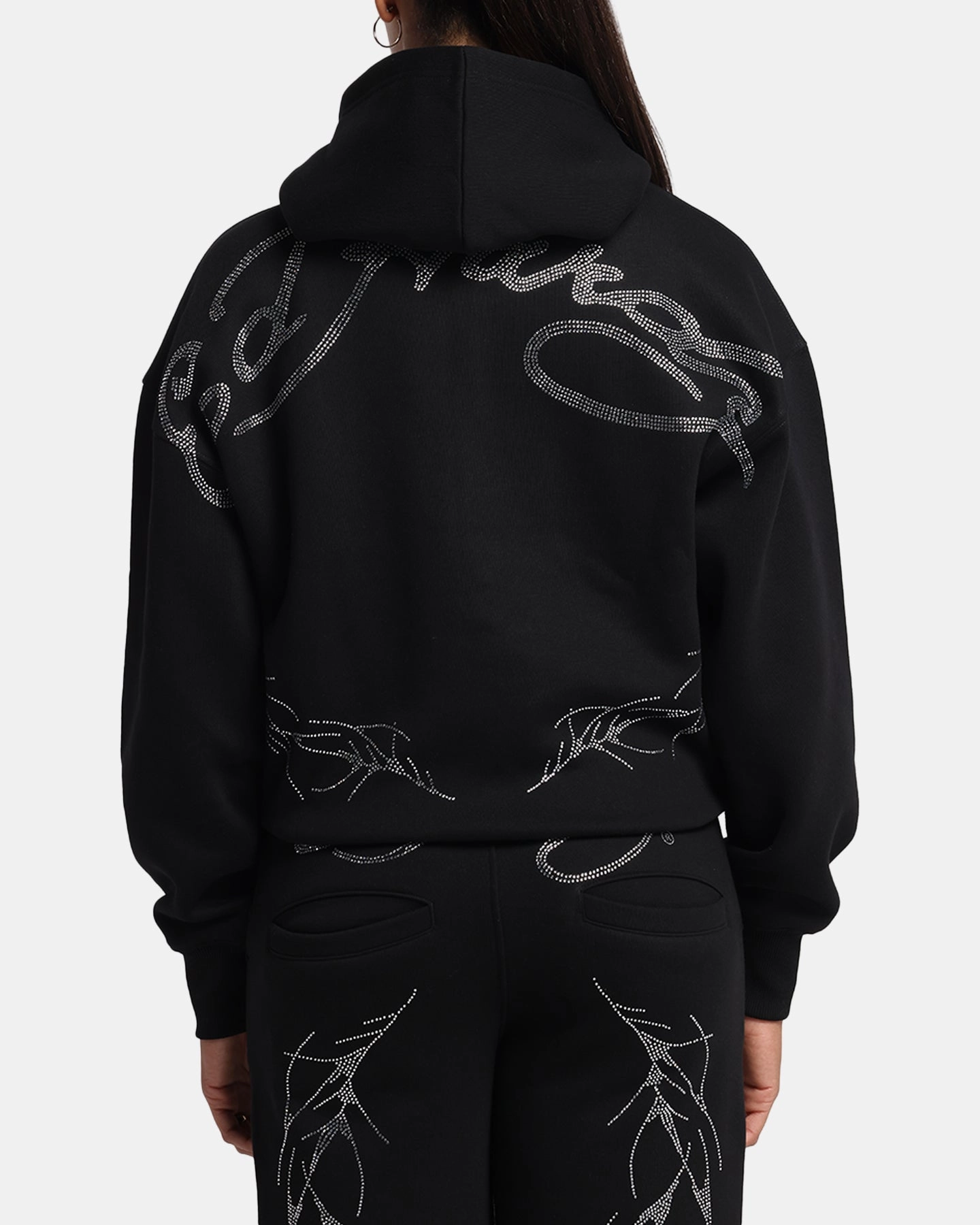 Collaborate Ed Hardy Cyber Rhinestone Zip-Up Hoodie Black