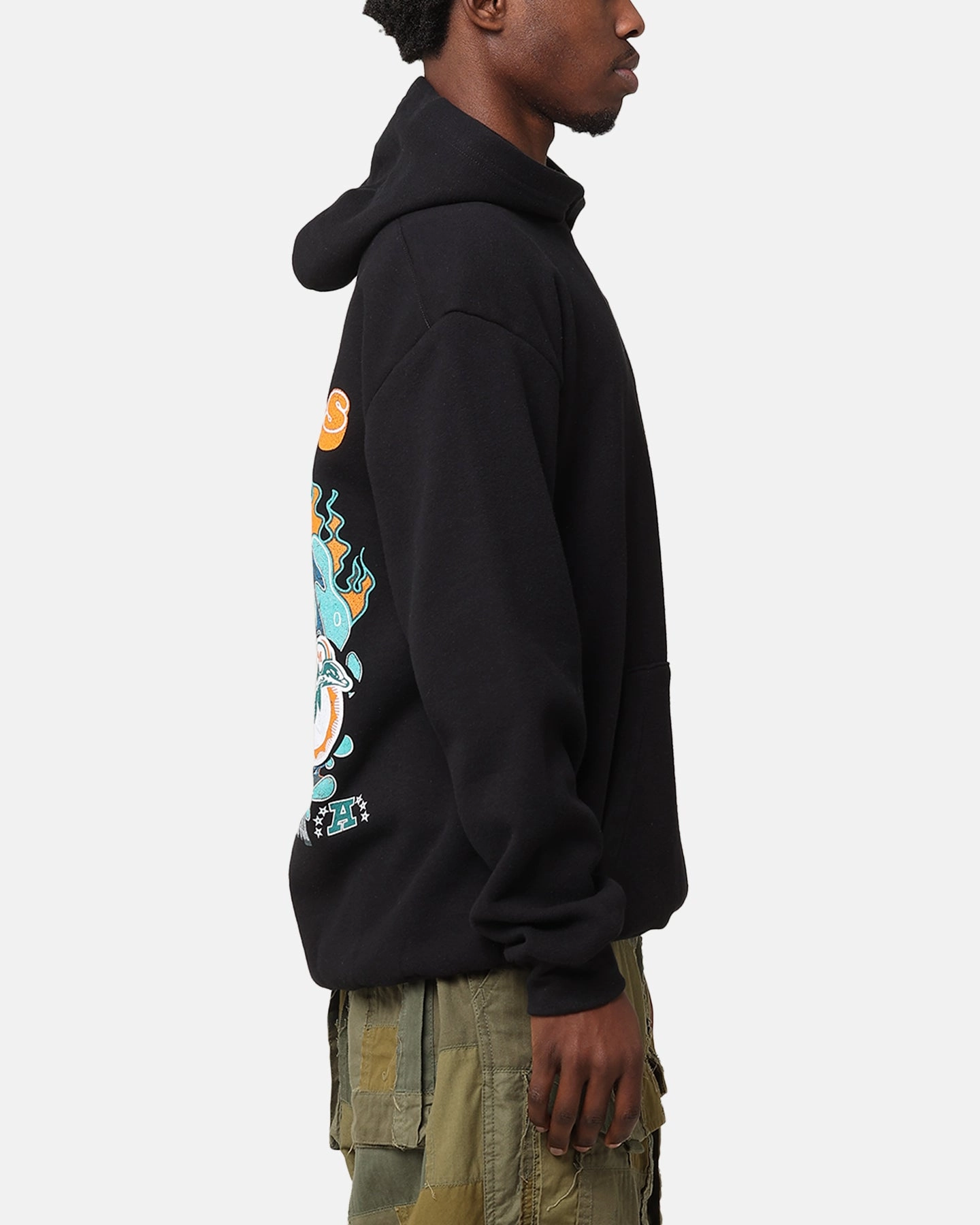 Double Layered Panels Lightweight Design Mitchell & Ness Miami Dolphins 'Alter Ego' Flames Hoodie Faded Black