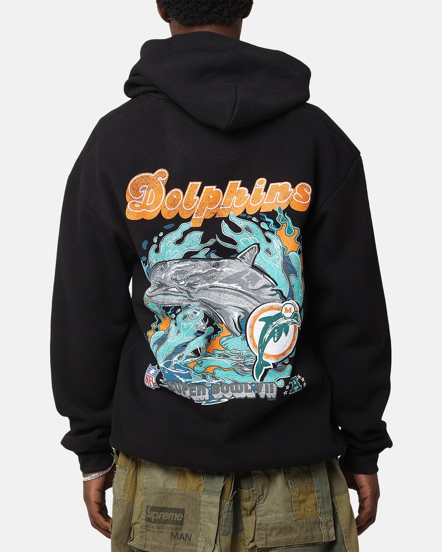 Mitchell & Ness Miami Dolphins 'Alter Ego' Flames Hoodie Faded Black Stretch Ready Fabric