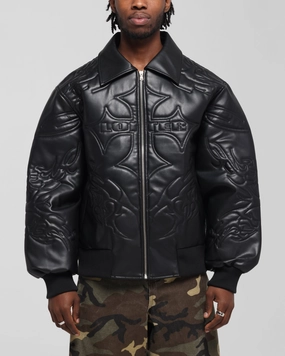 ElasticWaistband Loiter Fury Vegan Leather Jacket Washed Black