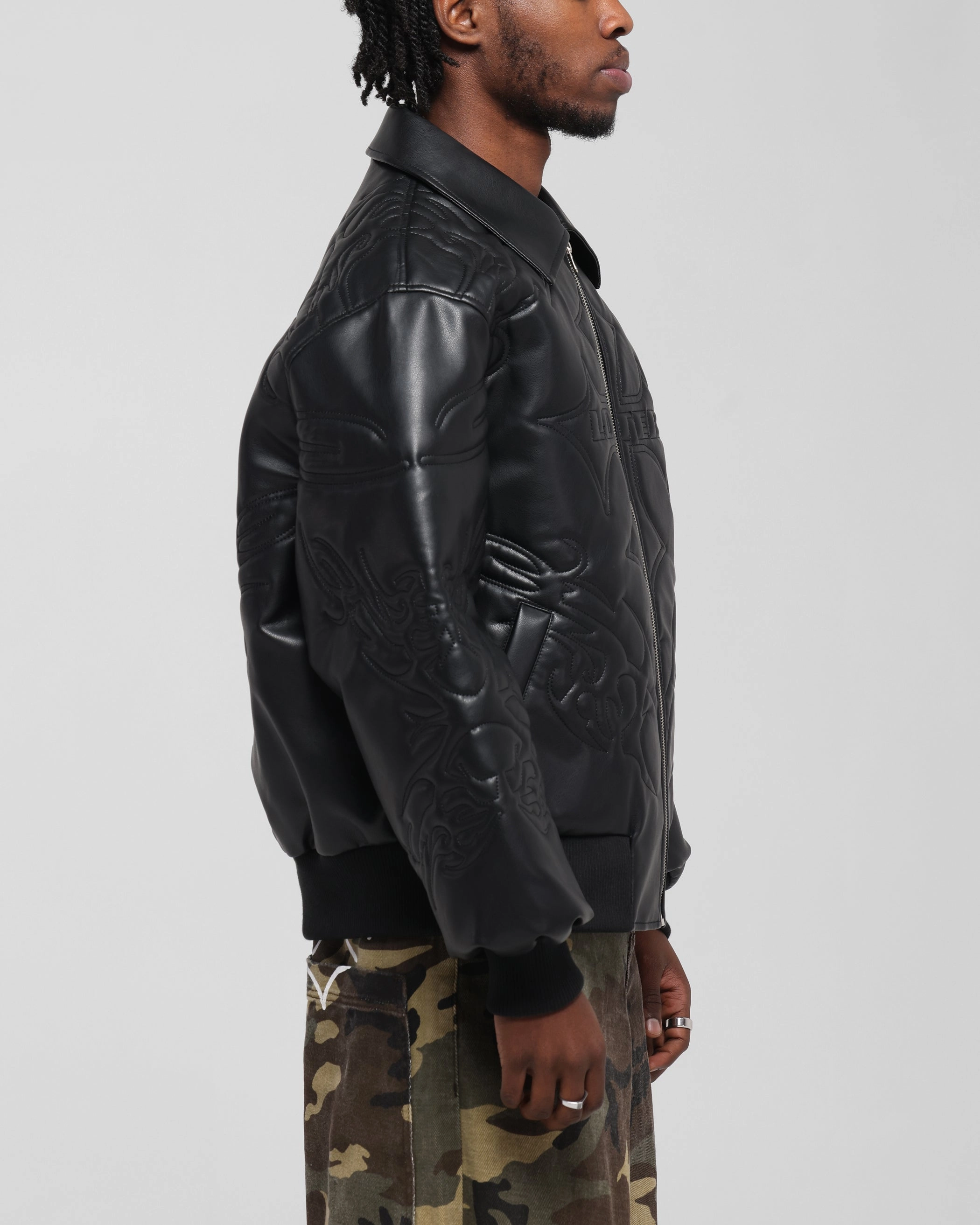 Loiter Fury Vegan Leather Jacket Washed Black Wrap Thermal Insulation