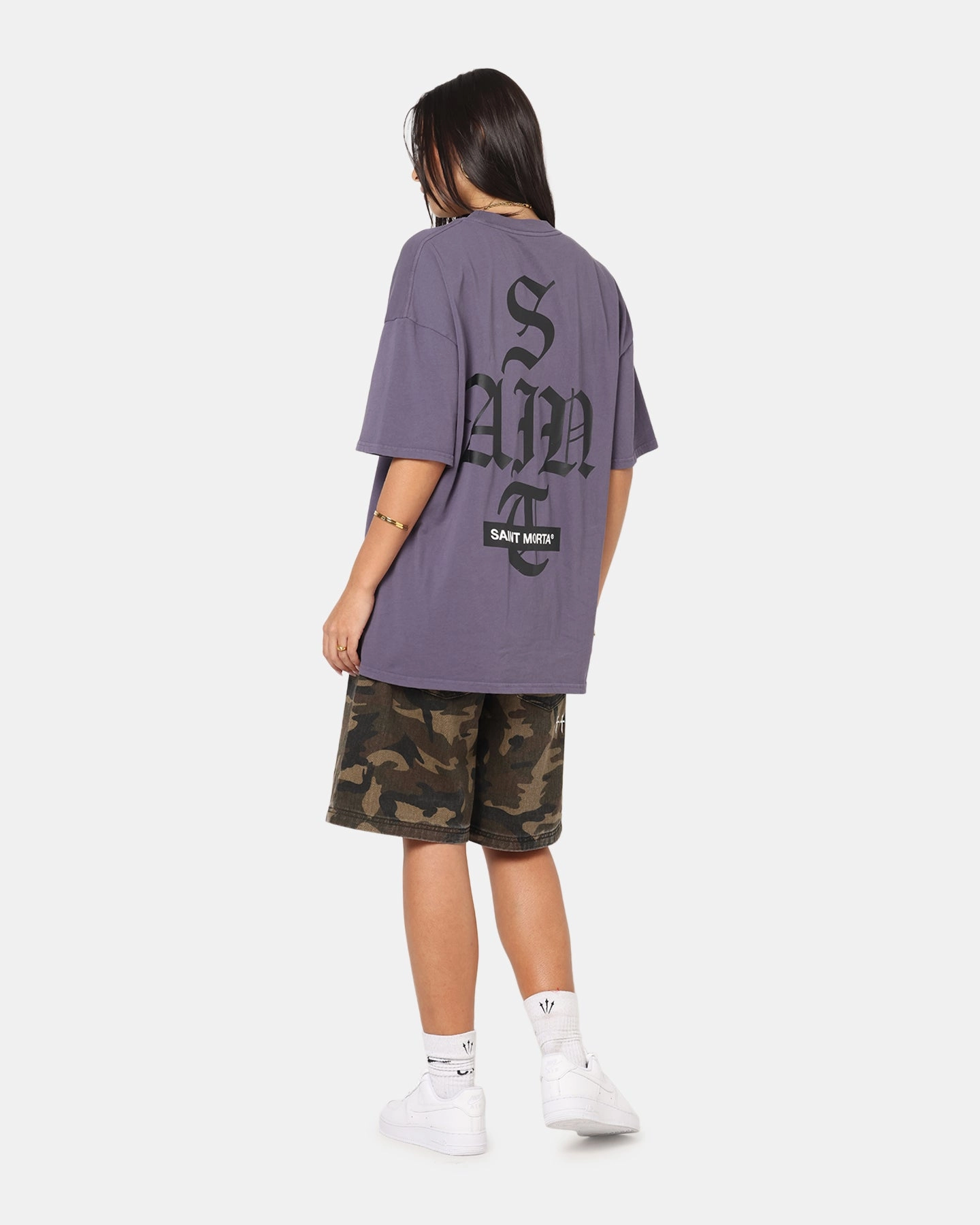Flattering Design Casual Layer Look Saint Morta Gothic Stack T-Shirt Purple