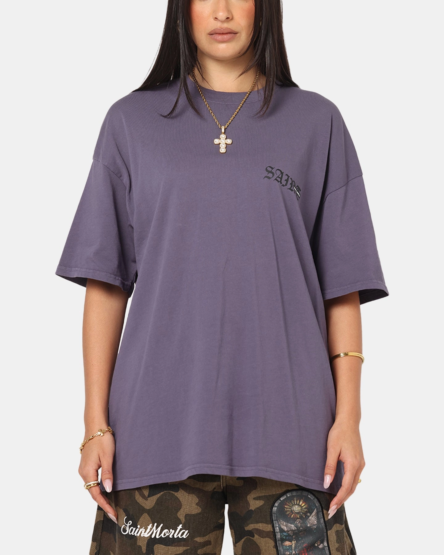 Seasonal Outfit Saint Morta Gothic Stack T-Shirt Purple