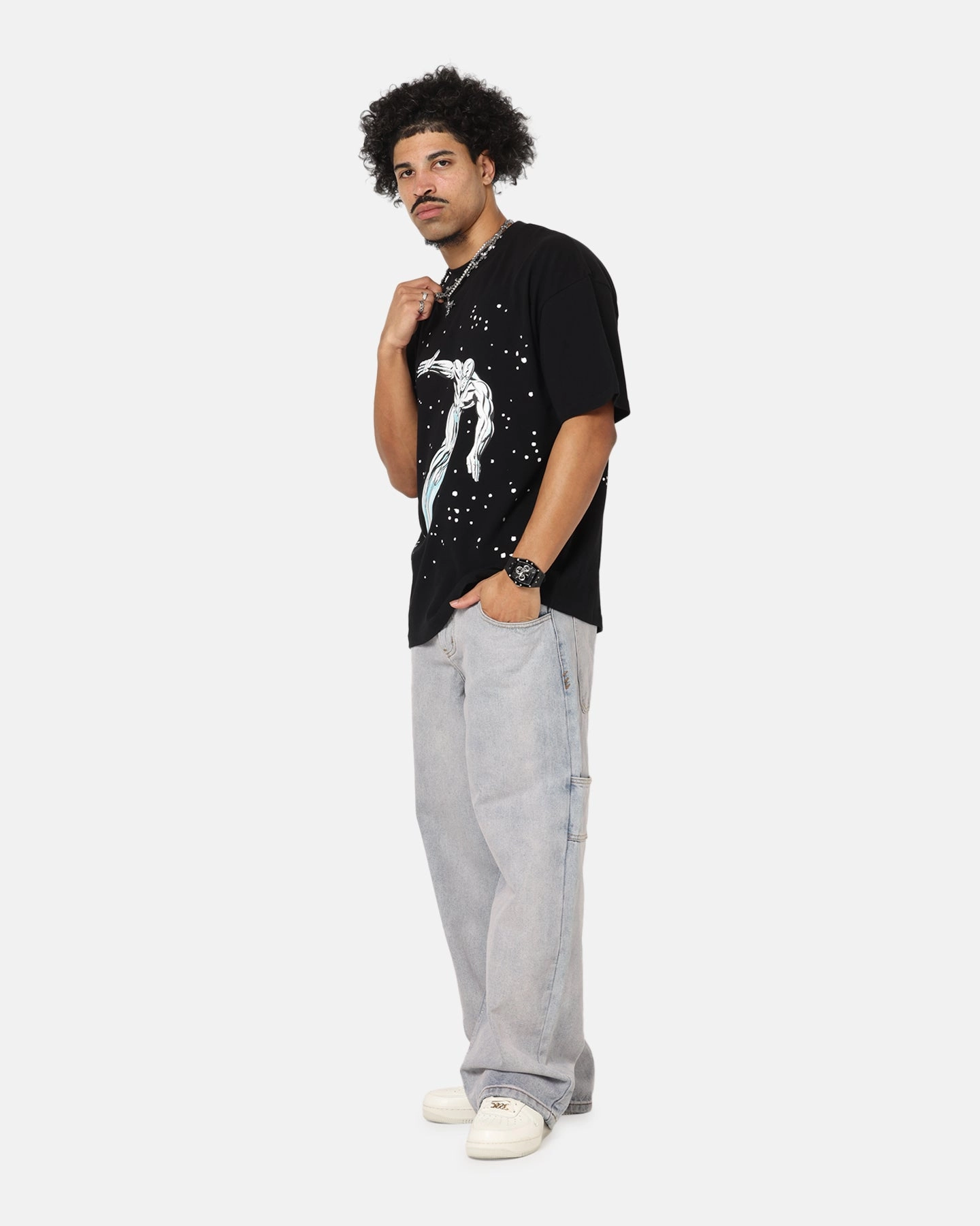 73 Studio Marvel Fantastic Four Silver Surfer Saga T-Shirt Black Natural Fiber Blend men's clothing
