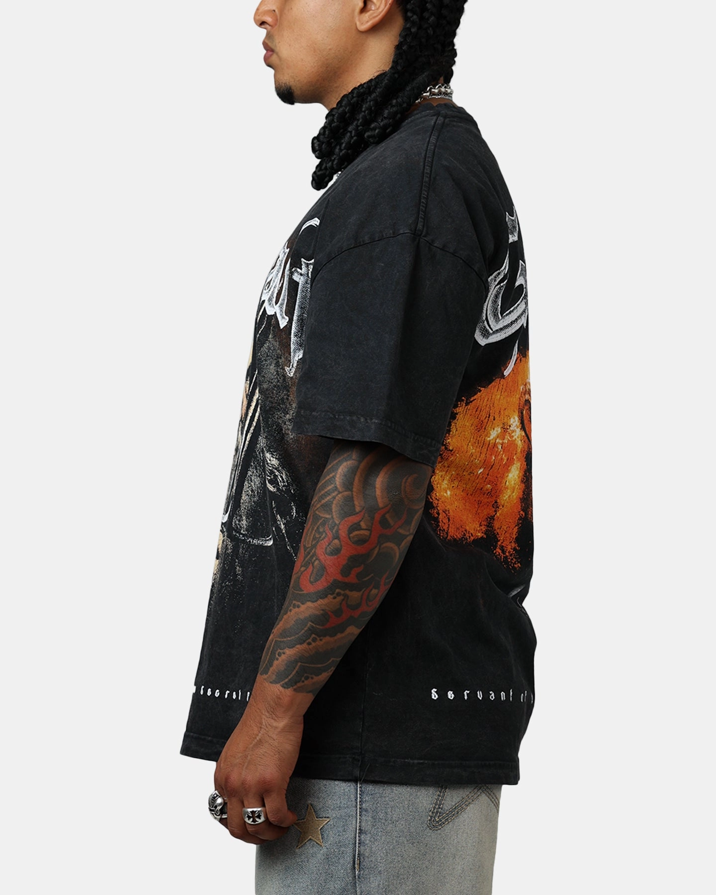 Perfect for Outdoors Fashion Ready Goat Crew X Lord Of The Rings Gandalf Fire Vintage T-Shirt Black Acidwash