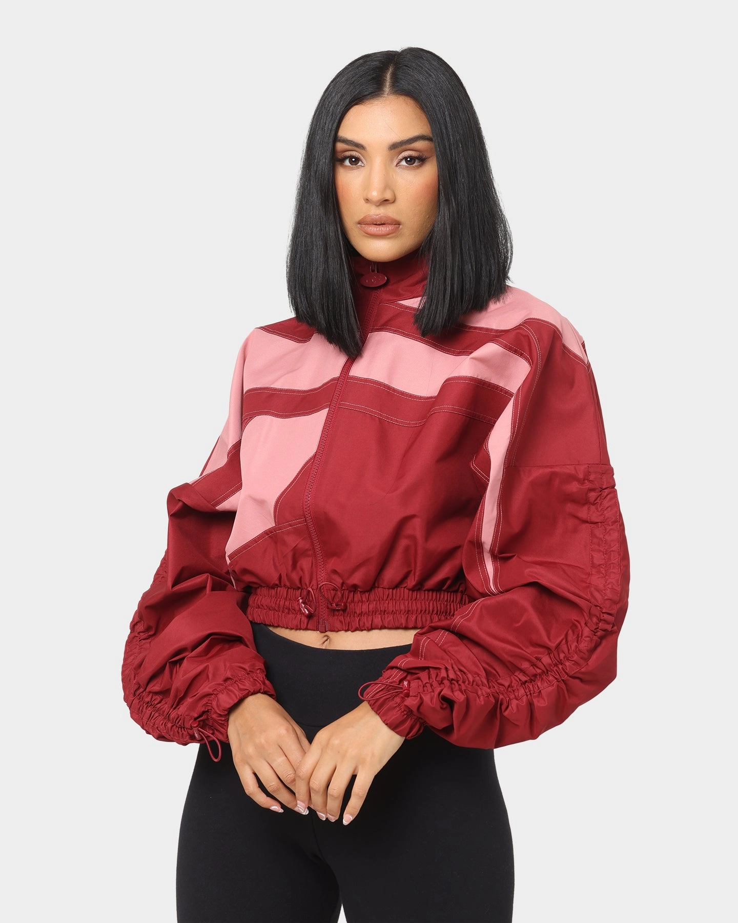 Reebok Women's Cardi B X Reebok Woven Satin Jacket Red Check