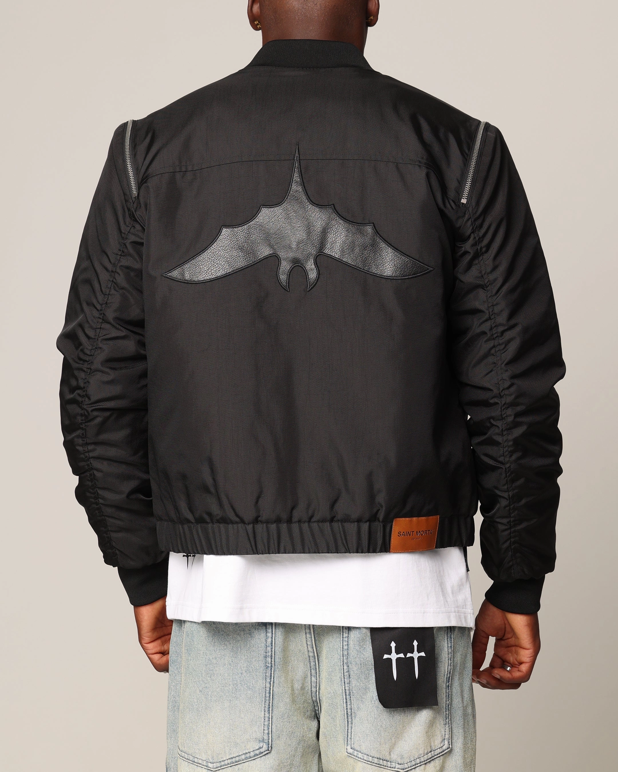 Graphic Design Saint Morta Hell Bat Bomber Jacket Black