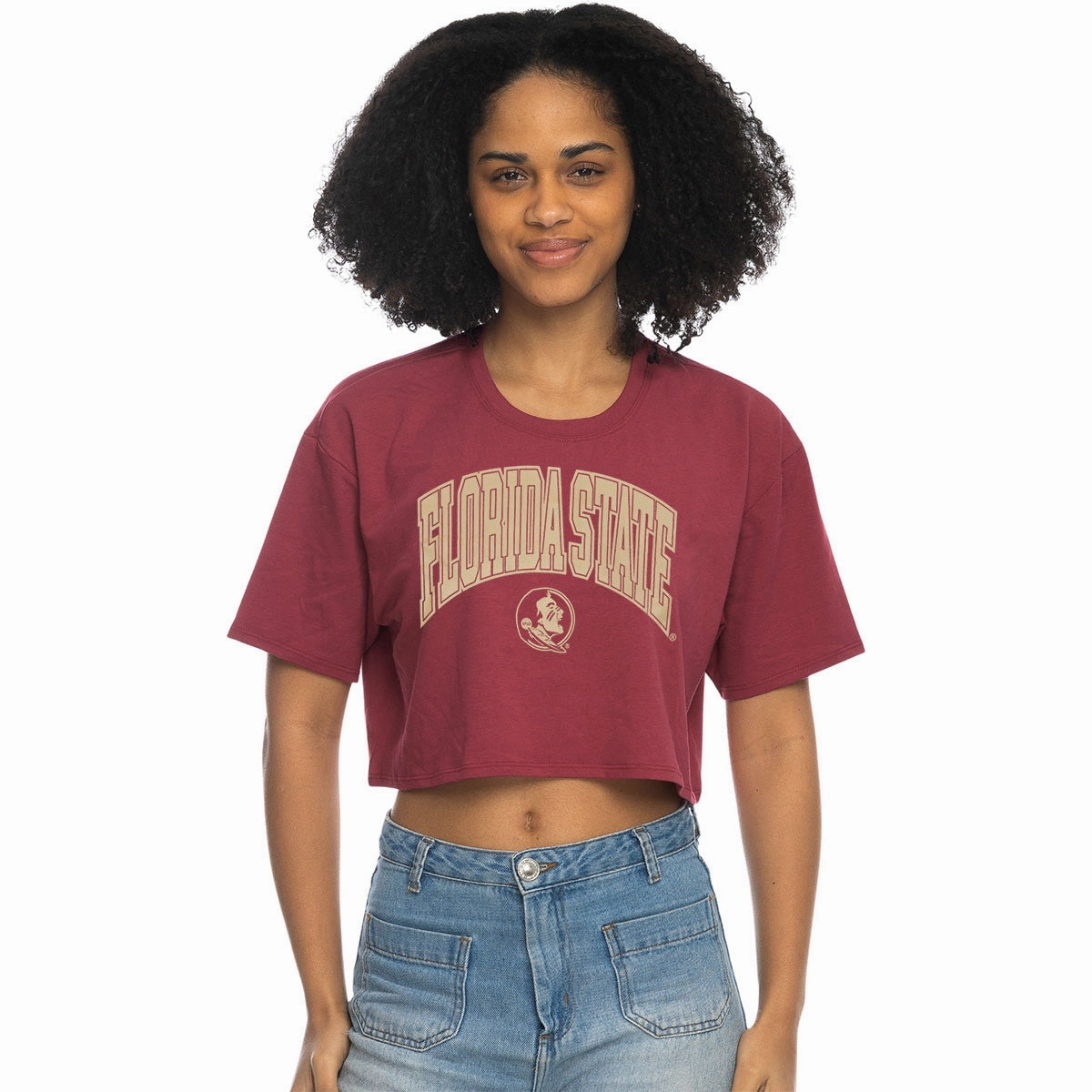 ZooZatz Women's Florida State Seminole Logo Short Sleeve Boxy Crop T-shirt - Garnet Sleek Design Lightweight Weave