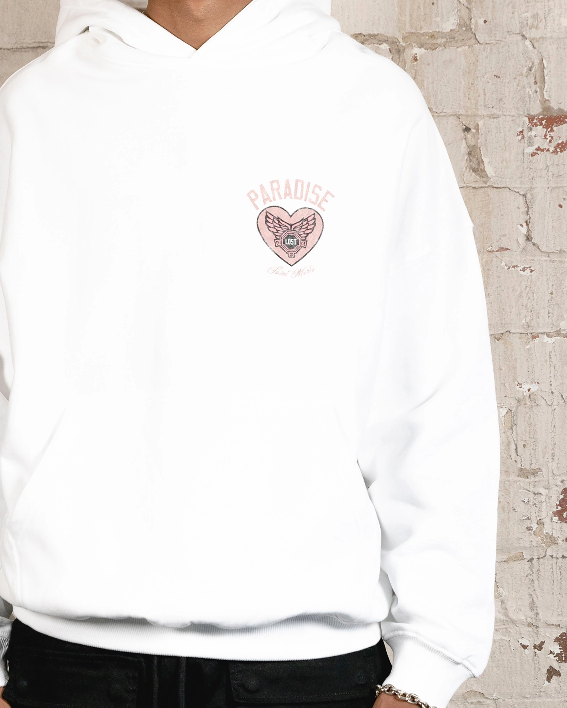 Saint Morta Paradise Lost Hoodie White QuickAccessPockets Drop Hood Style