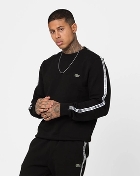 Lightweight Shield Lacoste Logo Tape Fleece Crewneck Sweatshirt Black