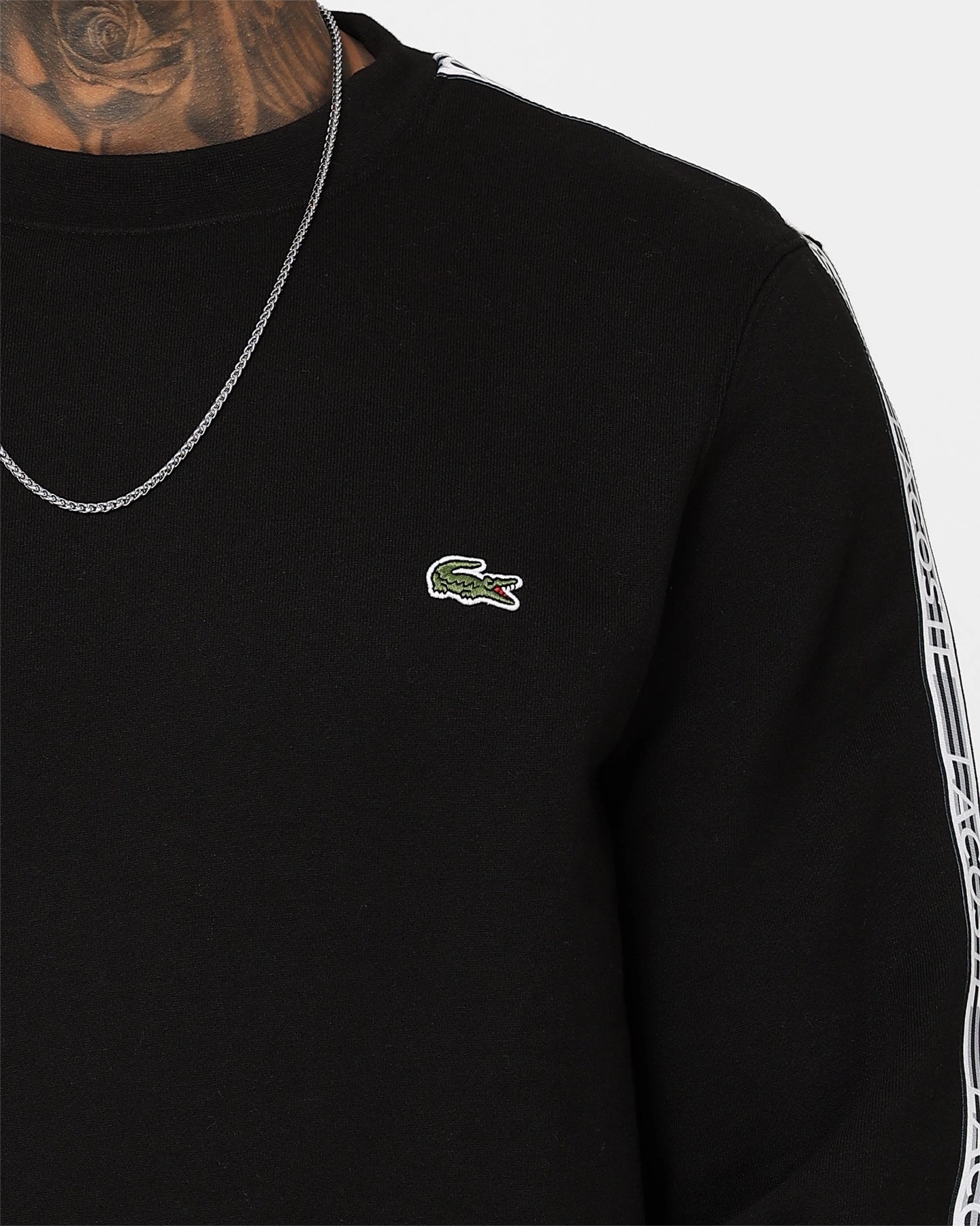 Heavy Duty Zippers Lacoste Logo Tape Fleece Crewneck Sweatshirt Black