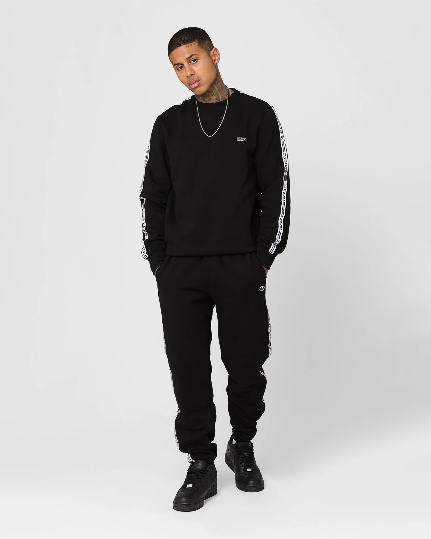 Lacoste Logo Tape Fleece Crewneck Sweatshirt Black Perspective
