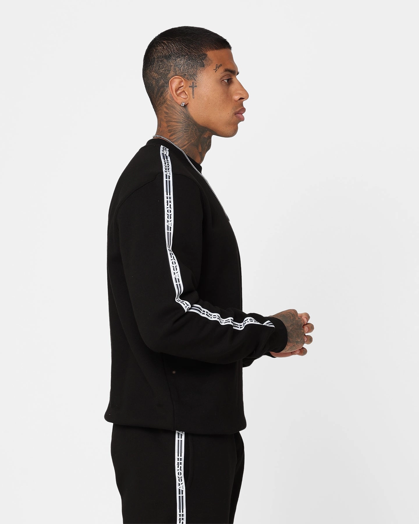 Aim Lacoste Logo Tape Fleece Crewneck Sweatshirt Black