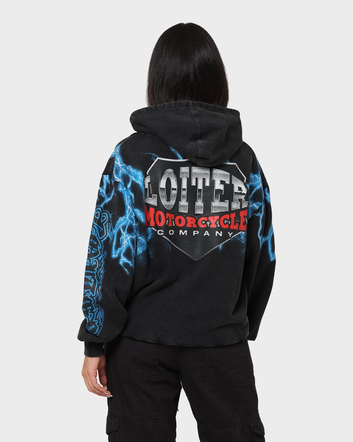 Loiter Lightning Eagle Vintage Hoodie Vintage Black Modern Utility