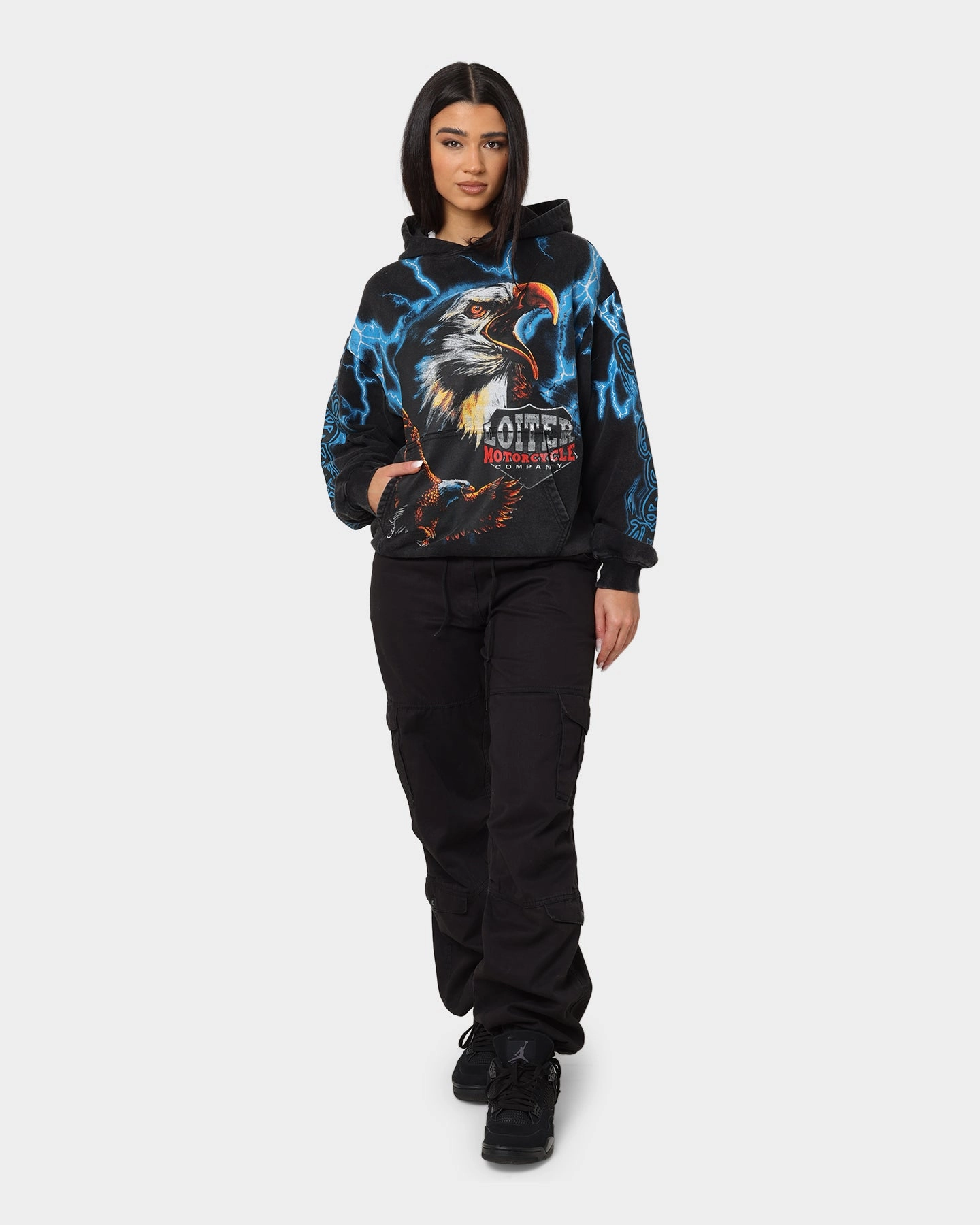 Articulated Seams Triumph Loiter Lightning Eagle Vintage Hoodie Vintage Black