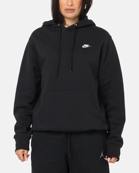 Leather Mascara Nike Club Pullover Fleece Hoodie Black/Black/White