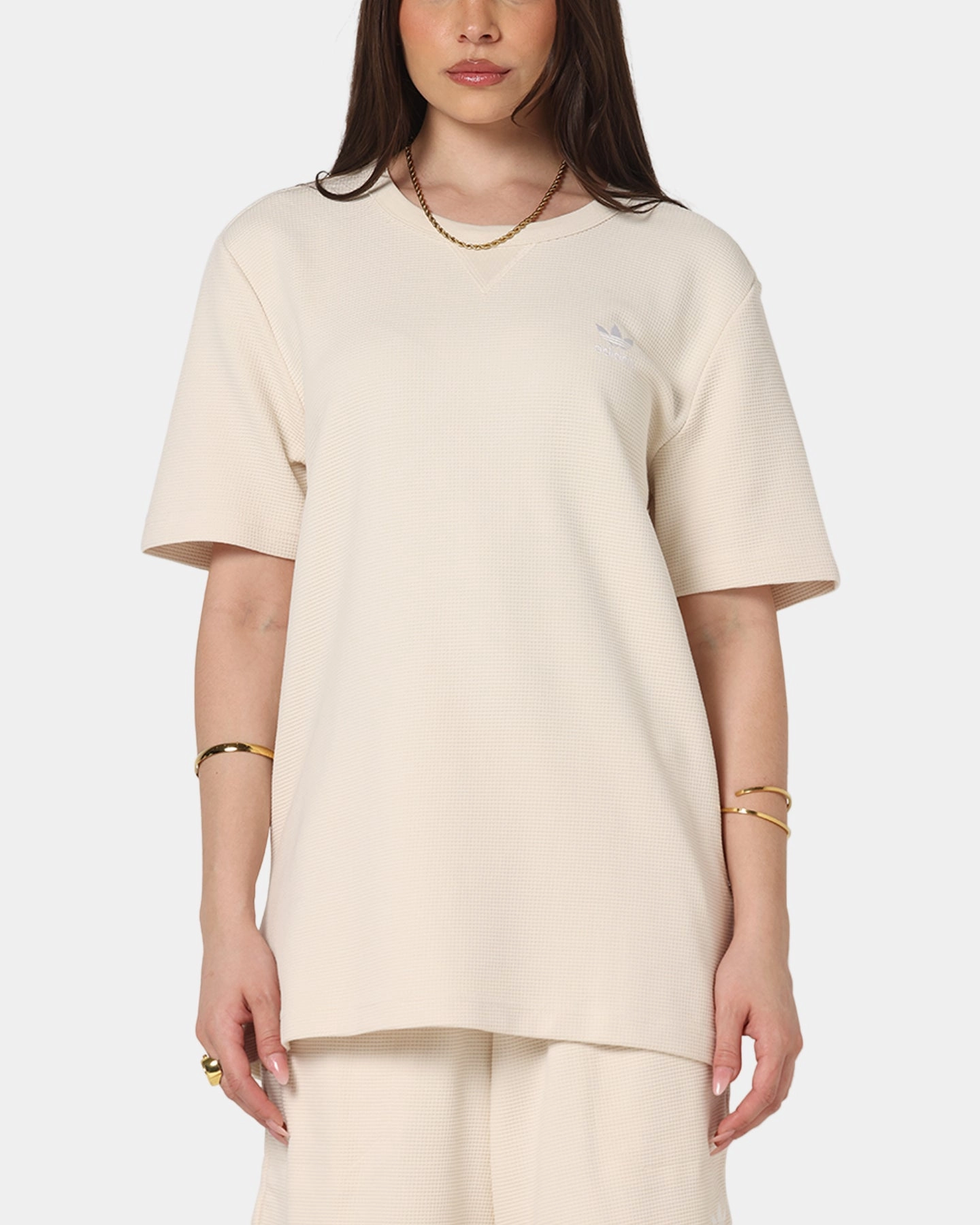 Chic Fit Adidas Trefoil Essentials Waffle T-Shirt Wonder White